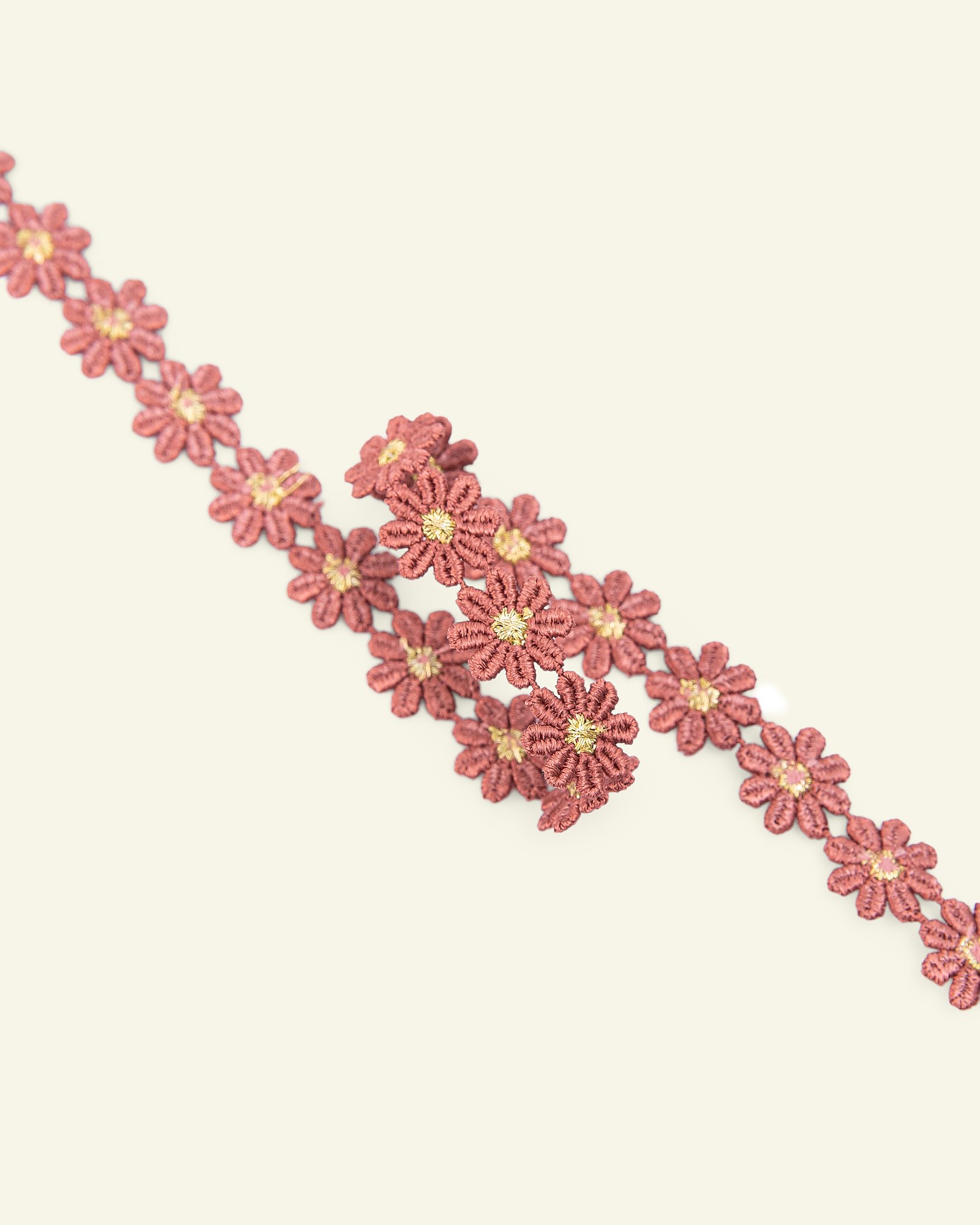 Bånd blomst 13mm varm rosa/guld lurex 1m 22207_pack