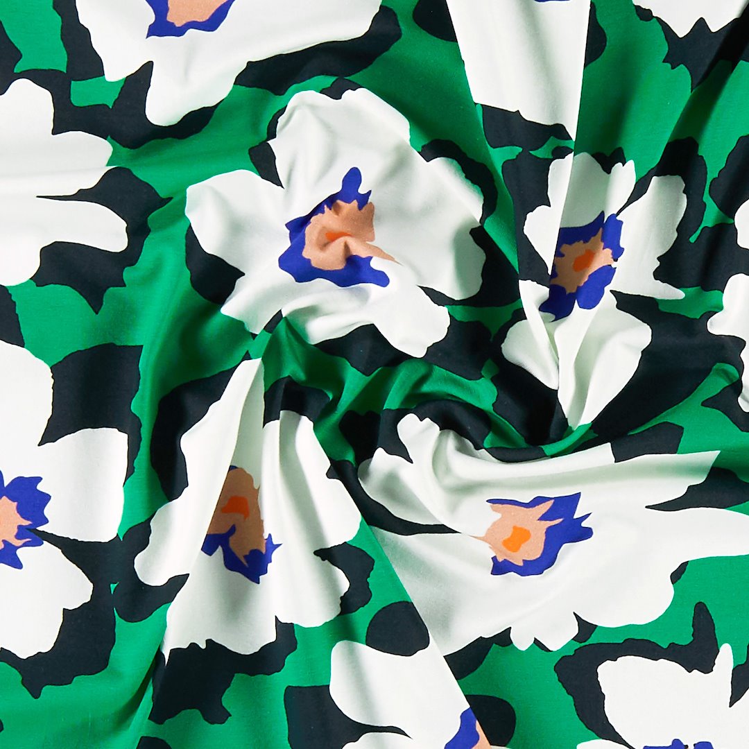 Billede af BCI stretch jersey grøn m store blomster