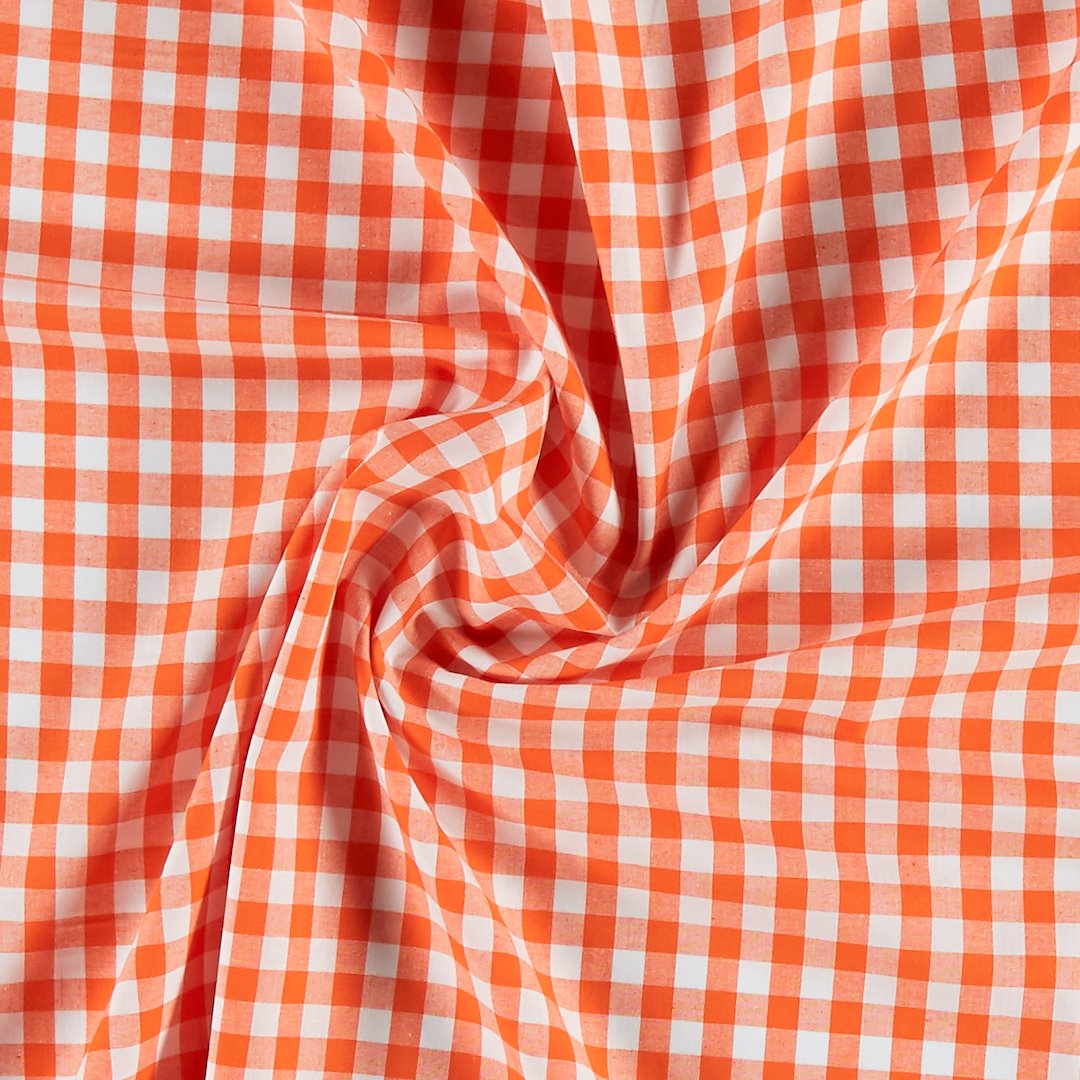 Billede af Bomuld garnfarvet orange/hvid ternet