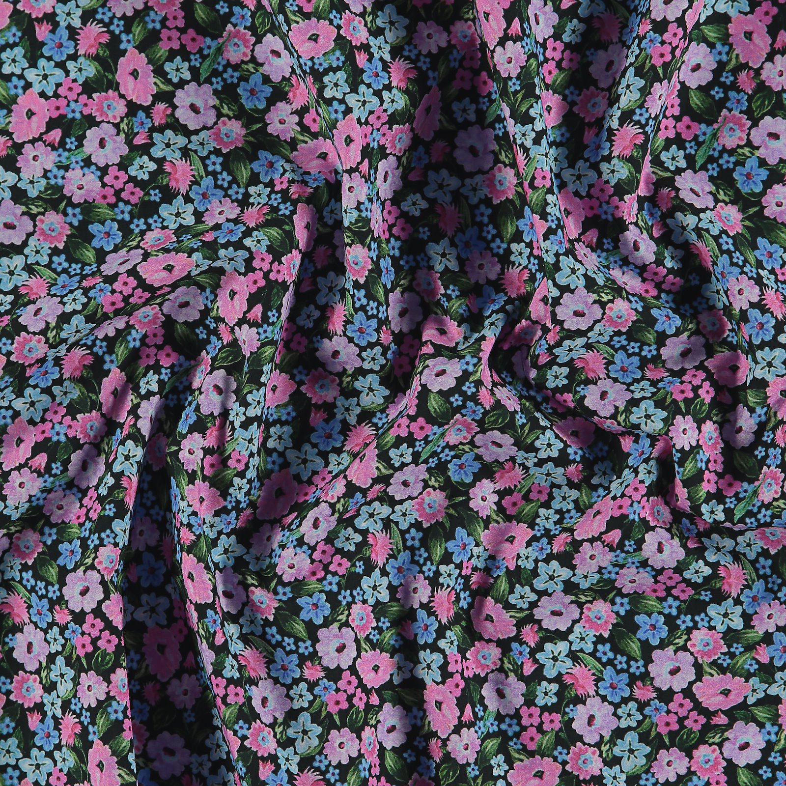 Bomulds poplin sort m pink/blå blomster 540123_pack