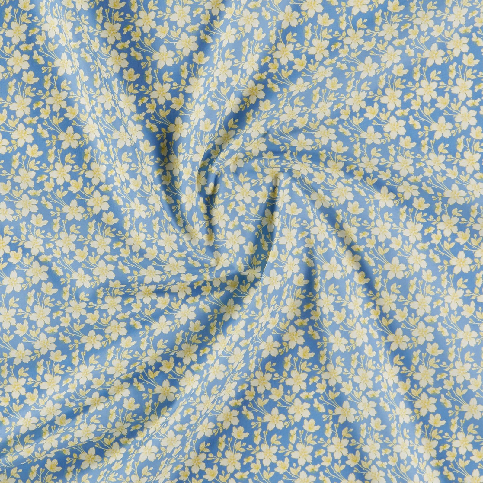 Bomull gul omriss blomster blå 852501_pack
