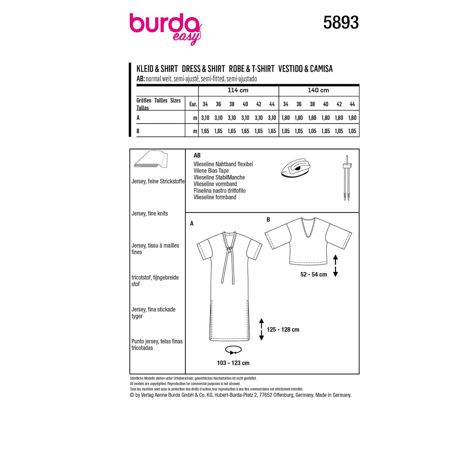 Burda mönster 5893, T-shirt/klänning dam, stl. 34-44 1100026_pack_b