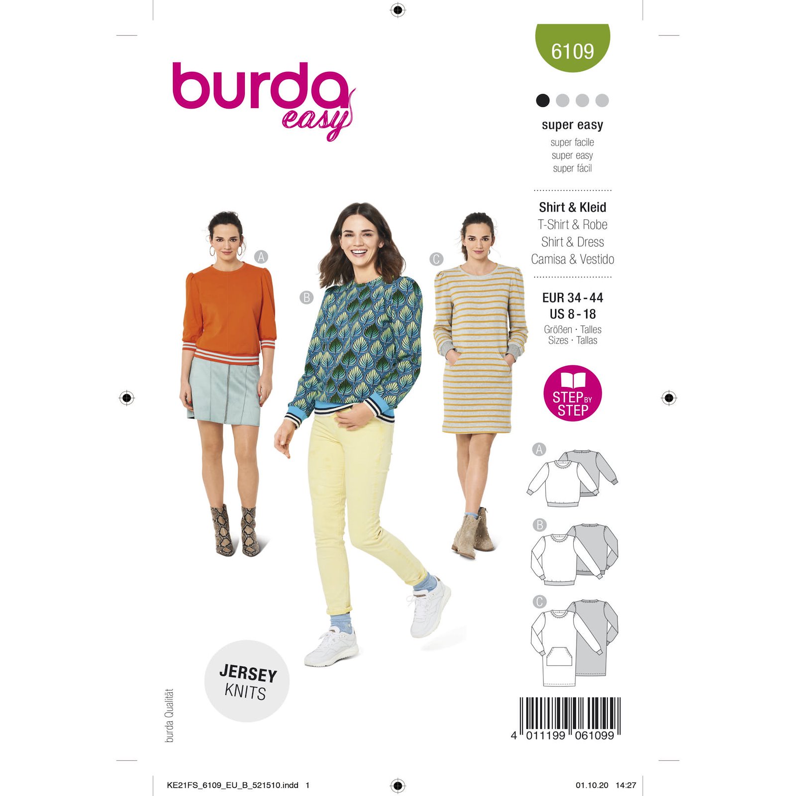 Burda mönster 6109, Sweatshirt/klänning med mudd dam, stl. 34-44 1100089_pack