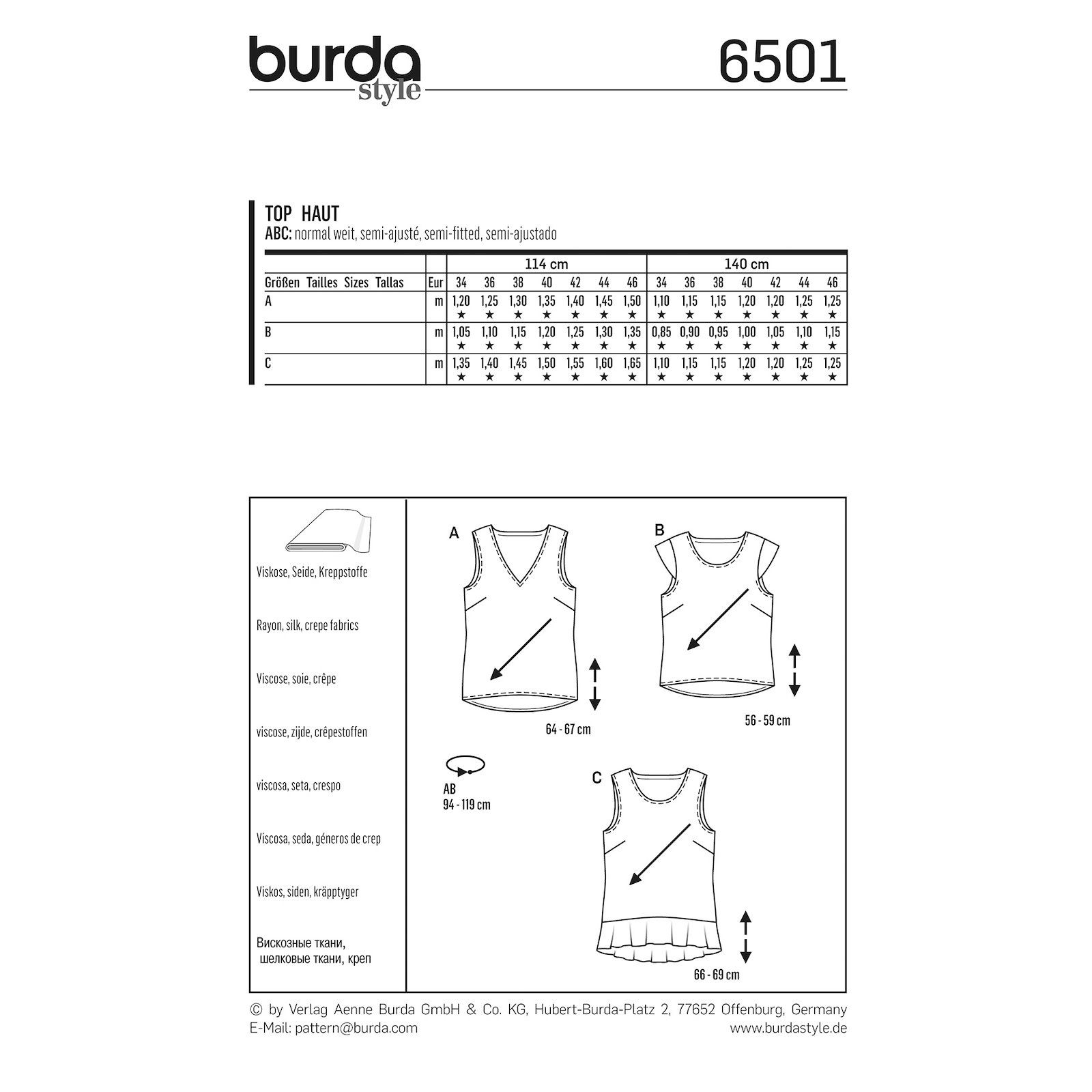 Burda mönster 6501, Top med variation dam, stl. 34-46 1100127_pack_b