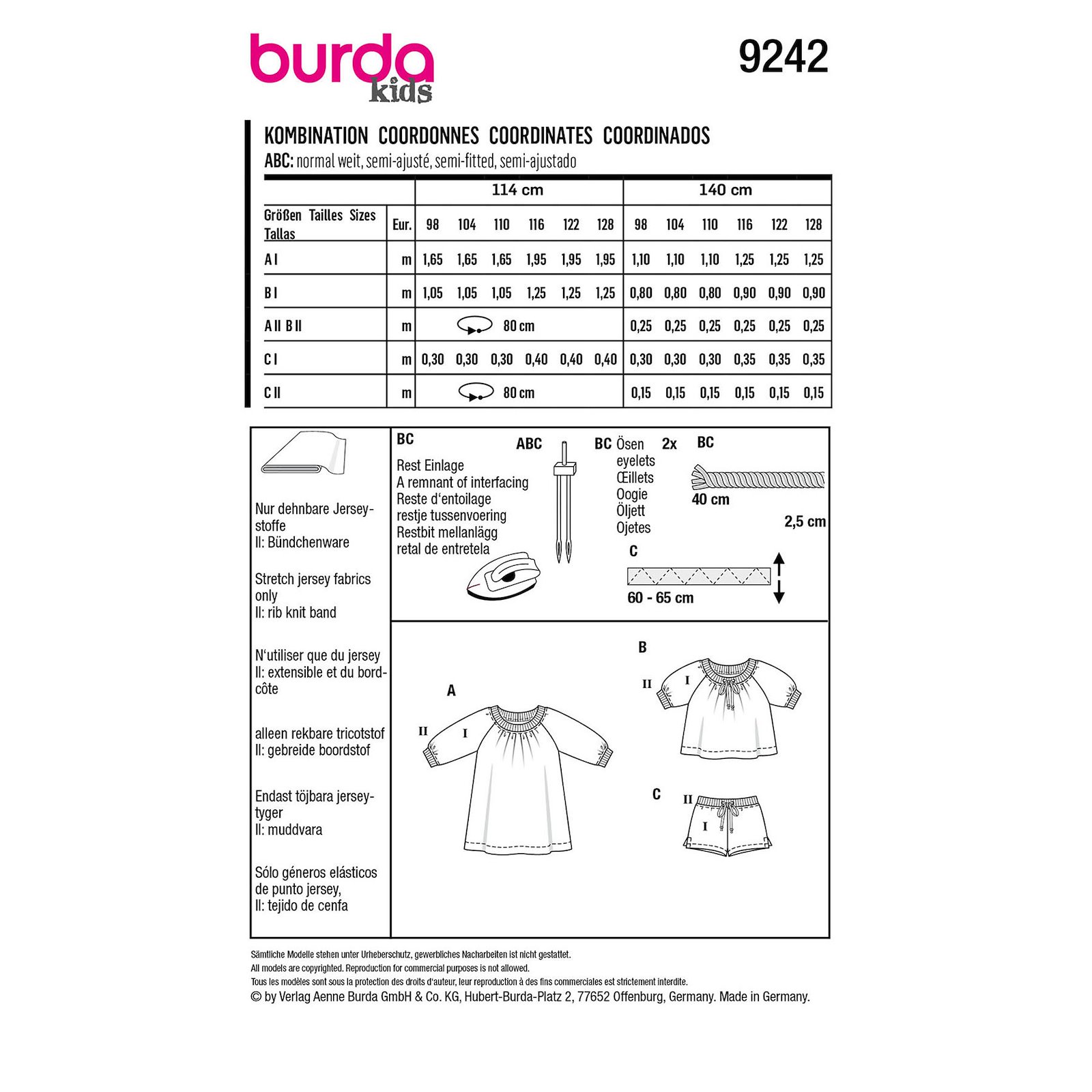 Burda mönster 9242, Klänning/top/shorts barn, stl. 98-128 1100176_pack_b