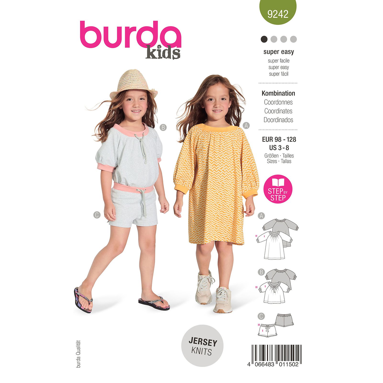 Burda mönster 9242, Klänning/top/shorts barn, stl. 98-128 1100176_pack