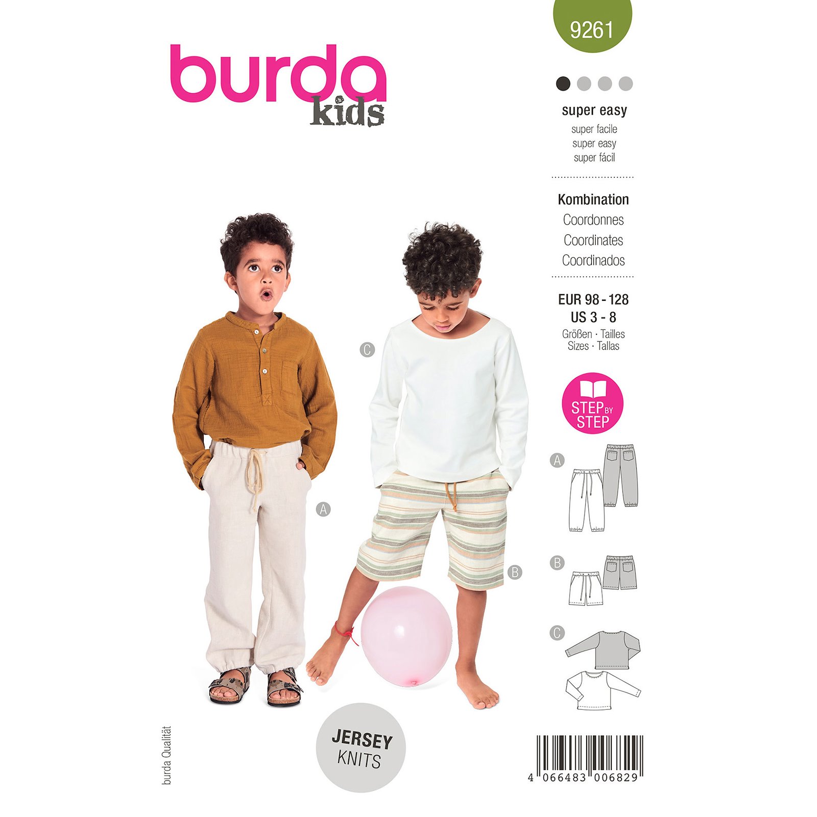 Burda mönster 9261, Byxa/shorts/tröja barn, stl. 104-128 1100181_pack