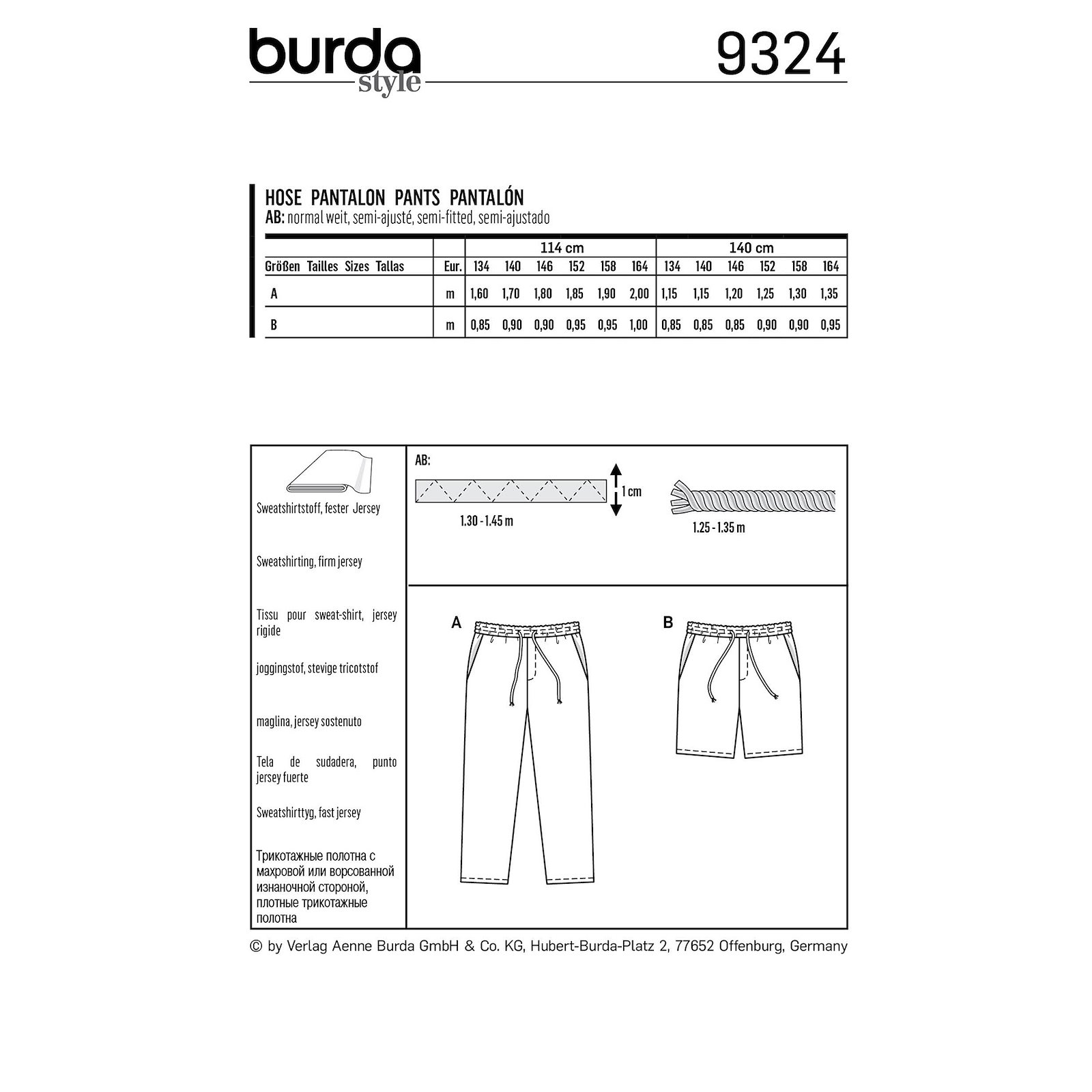 Burda mönster 9324, Byxa/shorts barn, stl. 134-164 1100191_pack_b