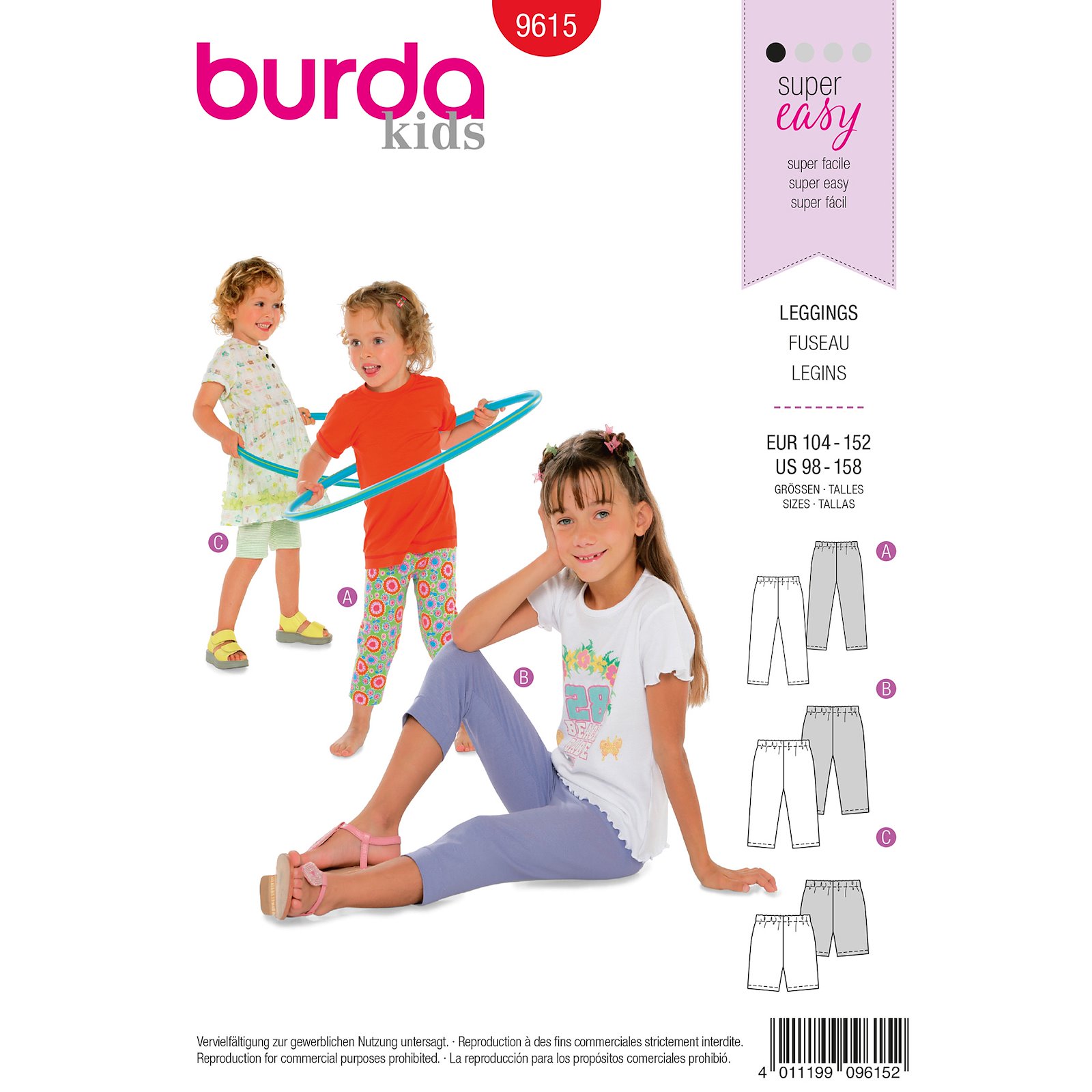 Burda mönster 9615, Leggings/shorts barn, stl. 98-152 1100209_pack