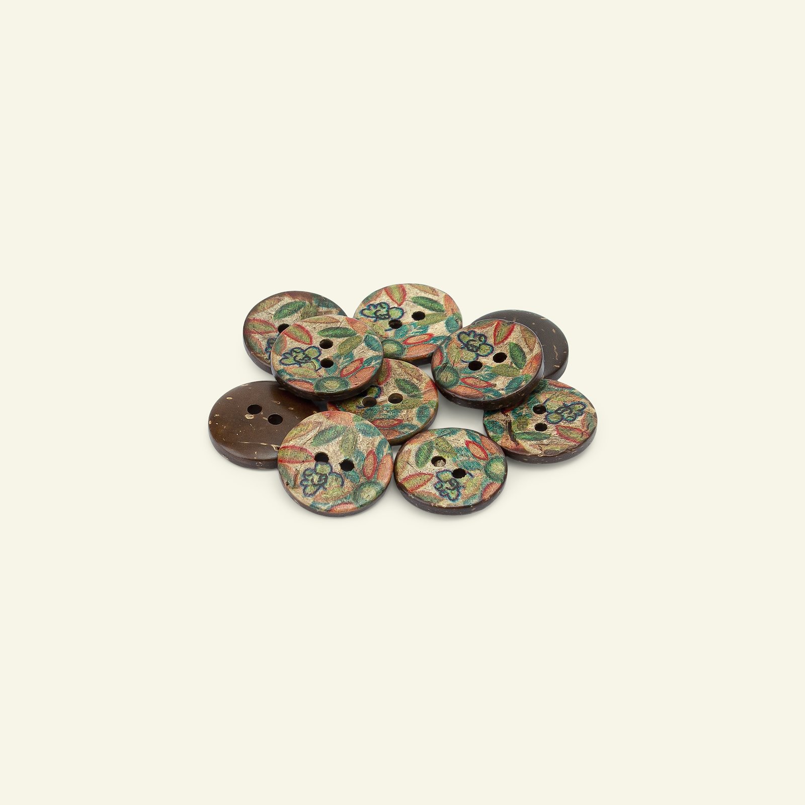 Button 2-holes coconut flower 15mm 10pcs 33552_pack