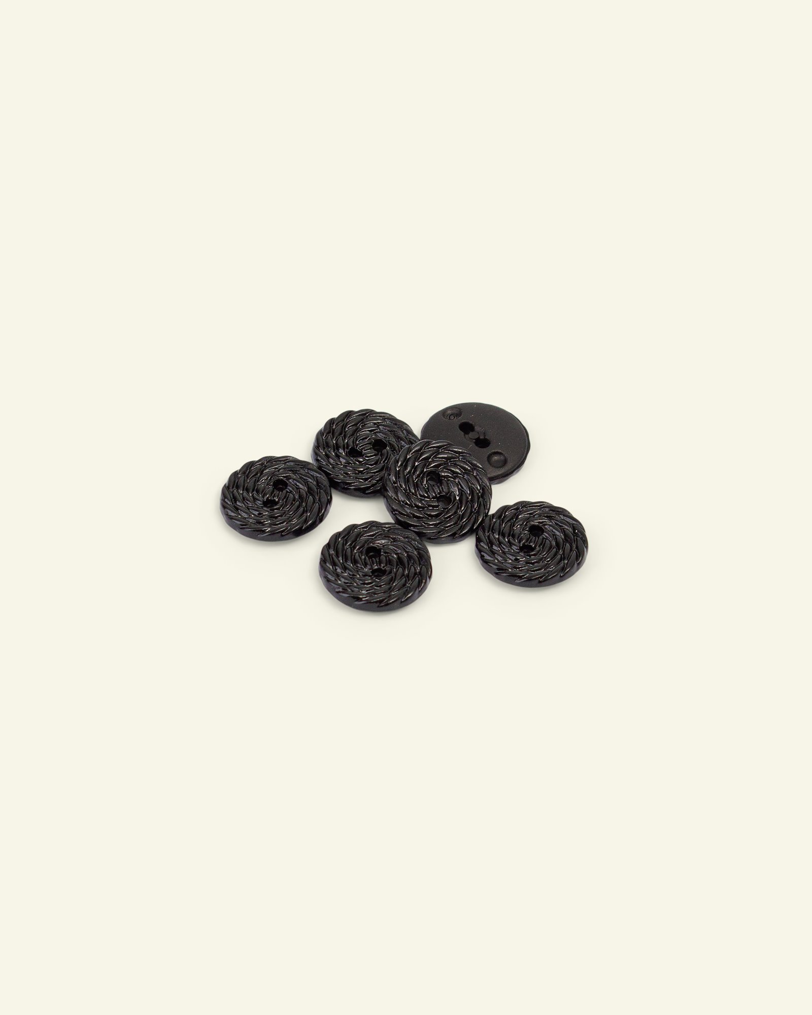 Button 2-holes rope 15mm black 6pcs 33198_pack