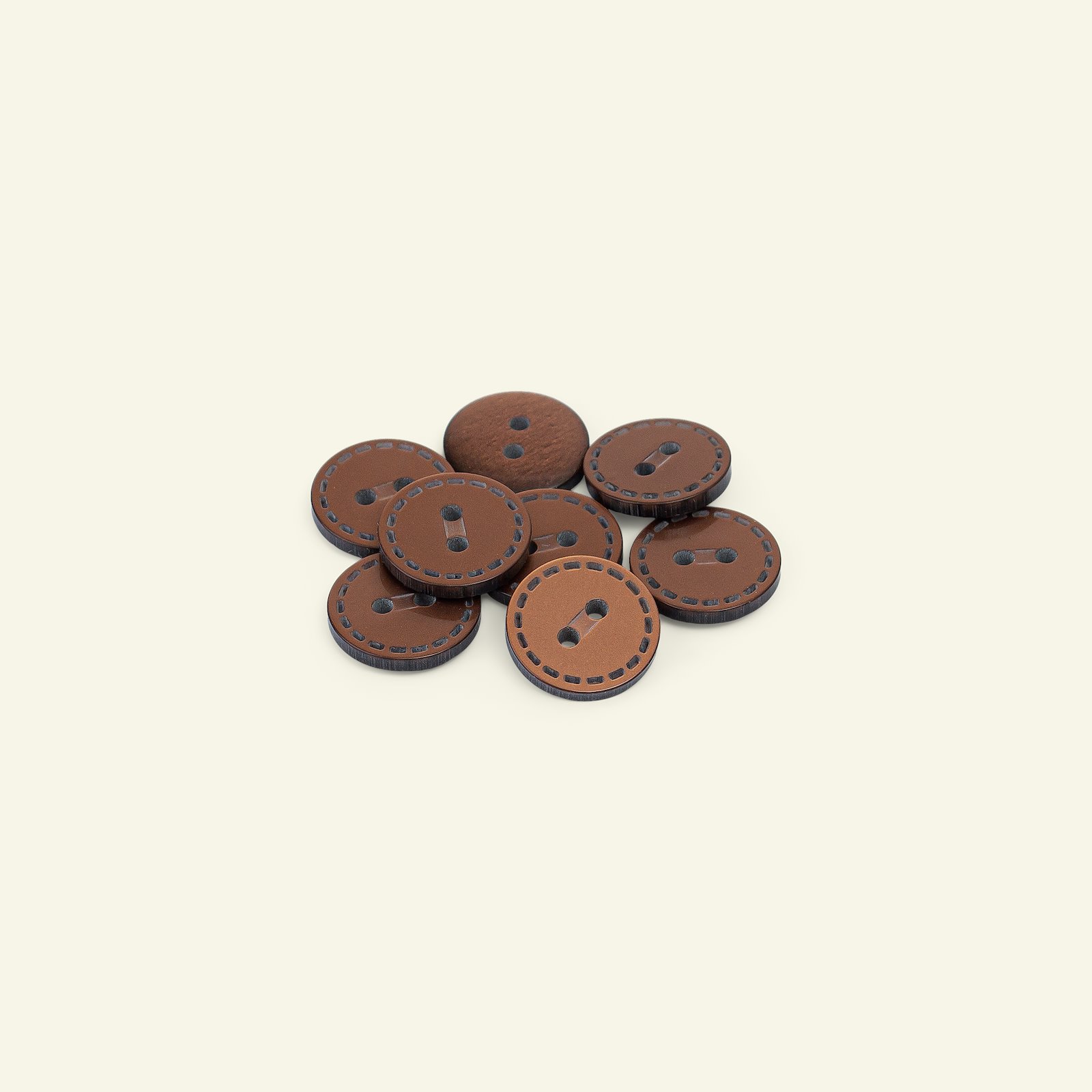 Button 2-holes stitch rim 15mm brown 8pc 33423_pack