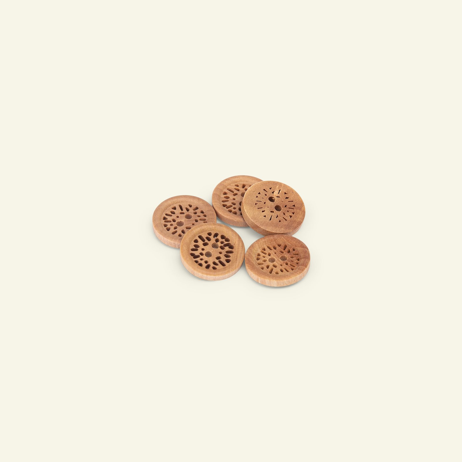 Button 2-holes wood carved w/rim 15mm 5p 33527_pack