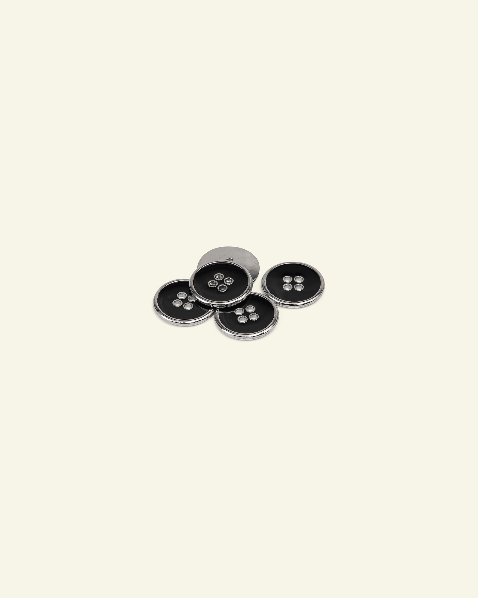 Button 4-hole silver rim 15mm black 5pcs 33180_pack