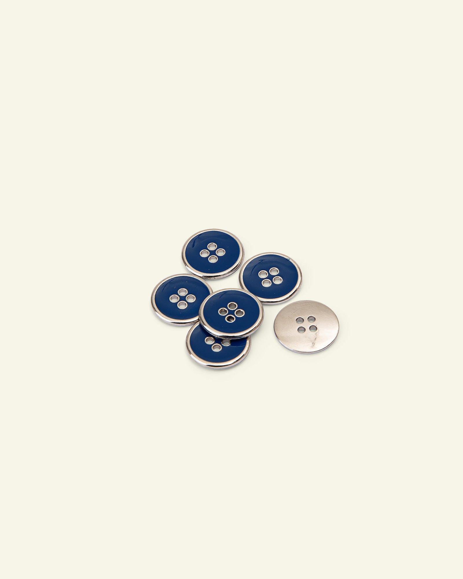Button 4-hole silver rim 15mm navy 5pcs 33181_pack