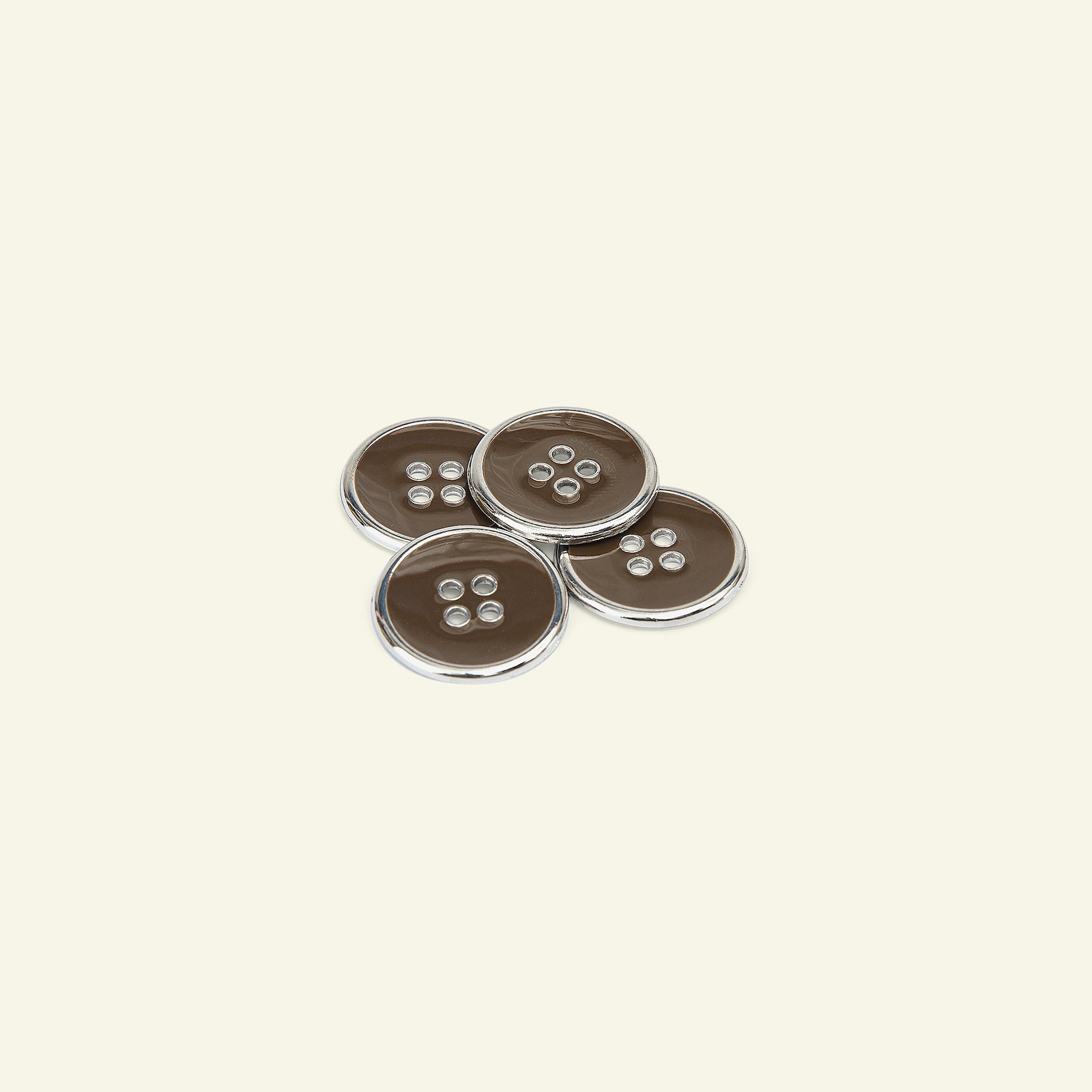Button 4-hole silver rim 20mm brown 4pcs 33411_pack
