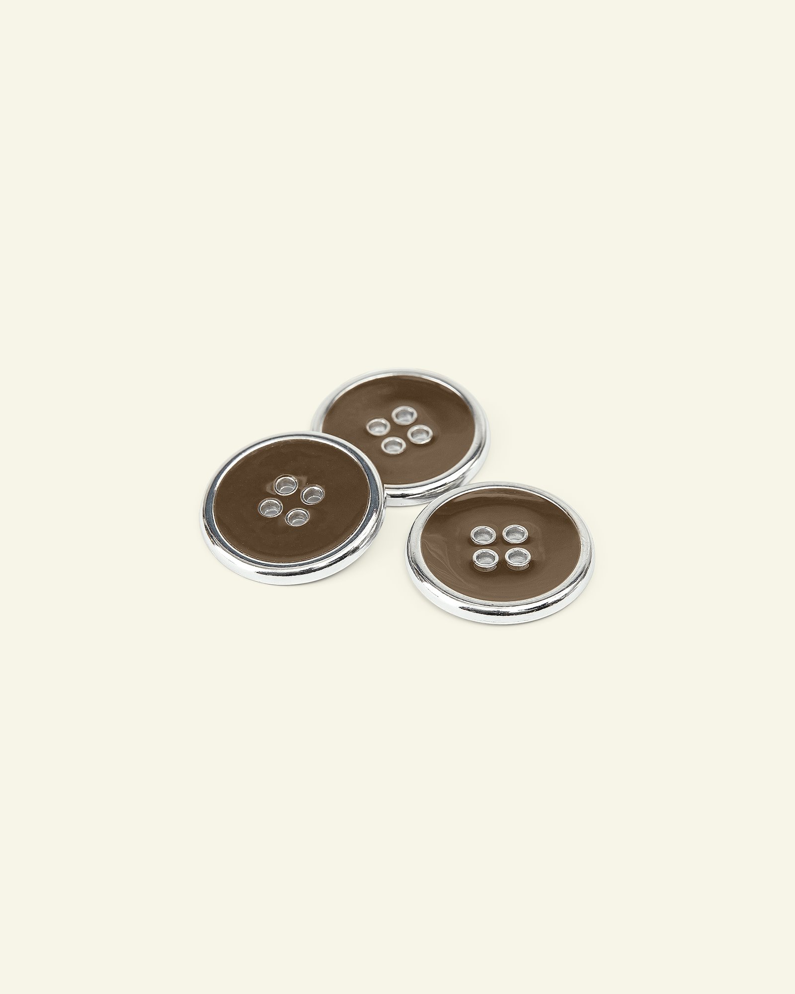 Button 4-hole silver rim 25mm brown 3pcs 33412_pack
