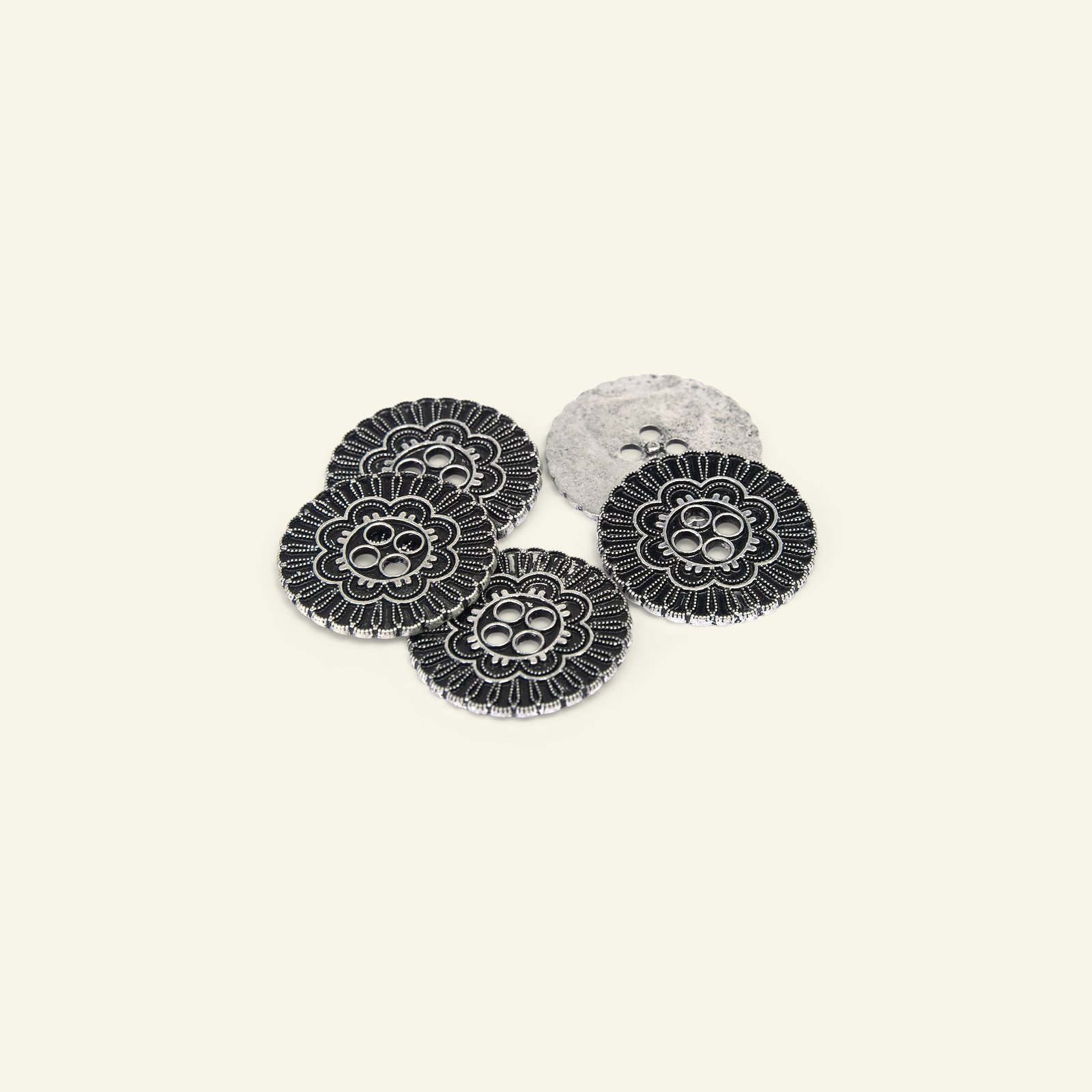 Button 4-holes metal 24mm bl/silver 5pcs 33577_pack