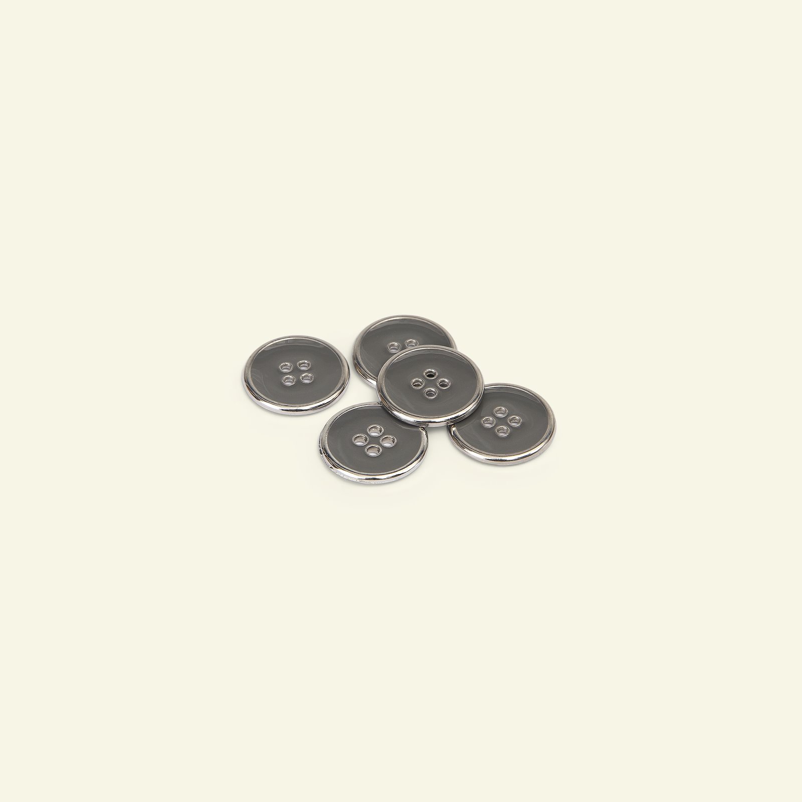 Button 4-holes silver rim 15mm grey 5pcs 33072_pack