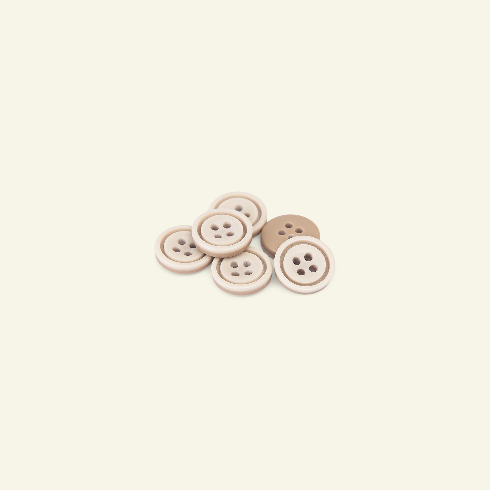 Button 4-holes w/rim 14mm beige/brown 6p 33060_pack