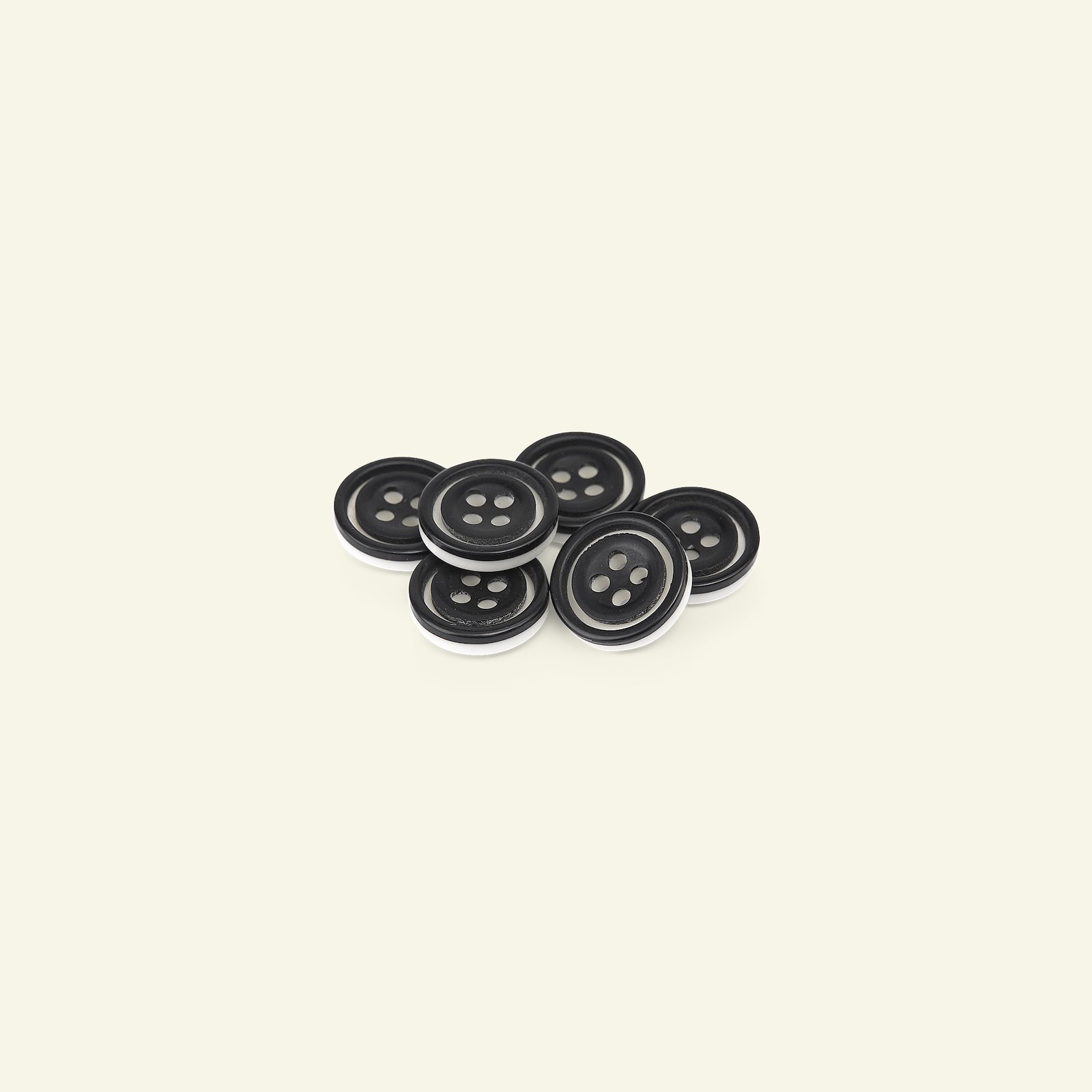 Button 4-holes w/rim 14mm black/white 6p 33178_pack