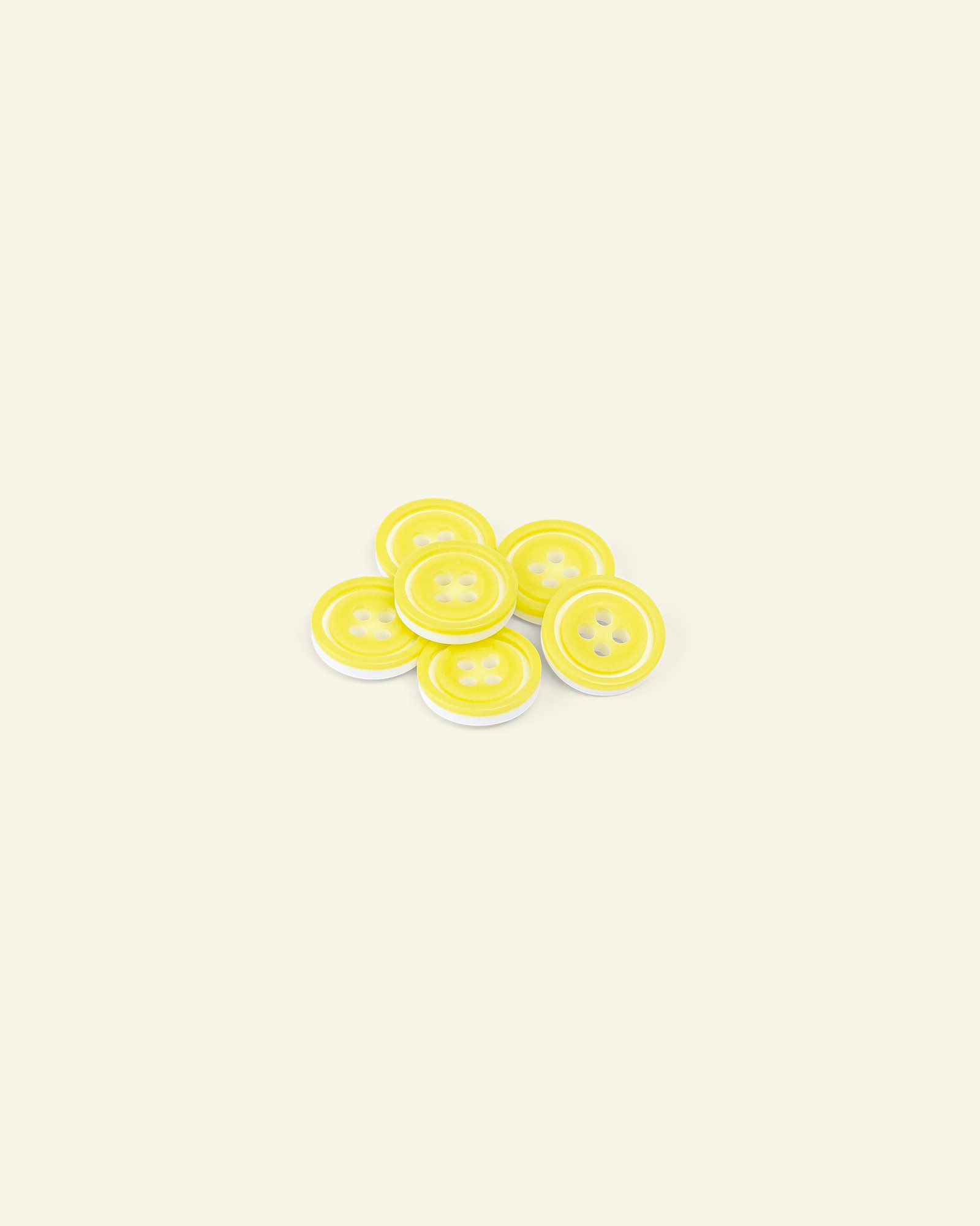 Button 4-holes w/rim 14mm lemon/white 6p 33291_pack