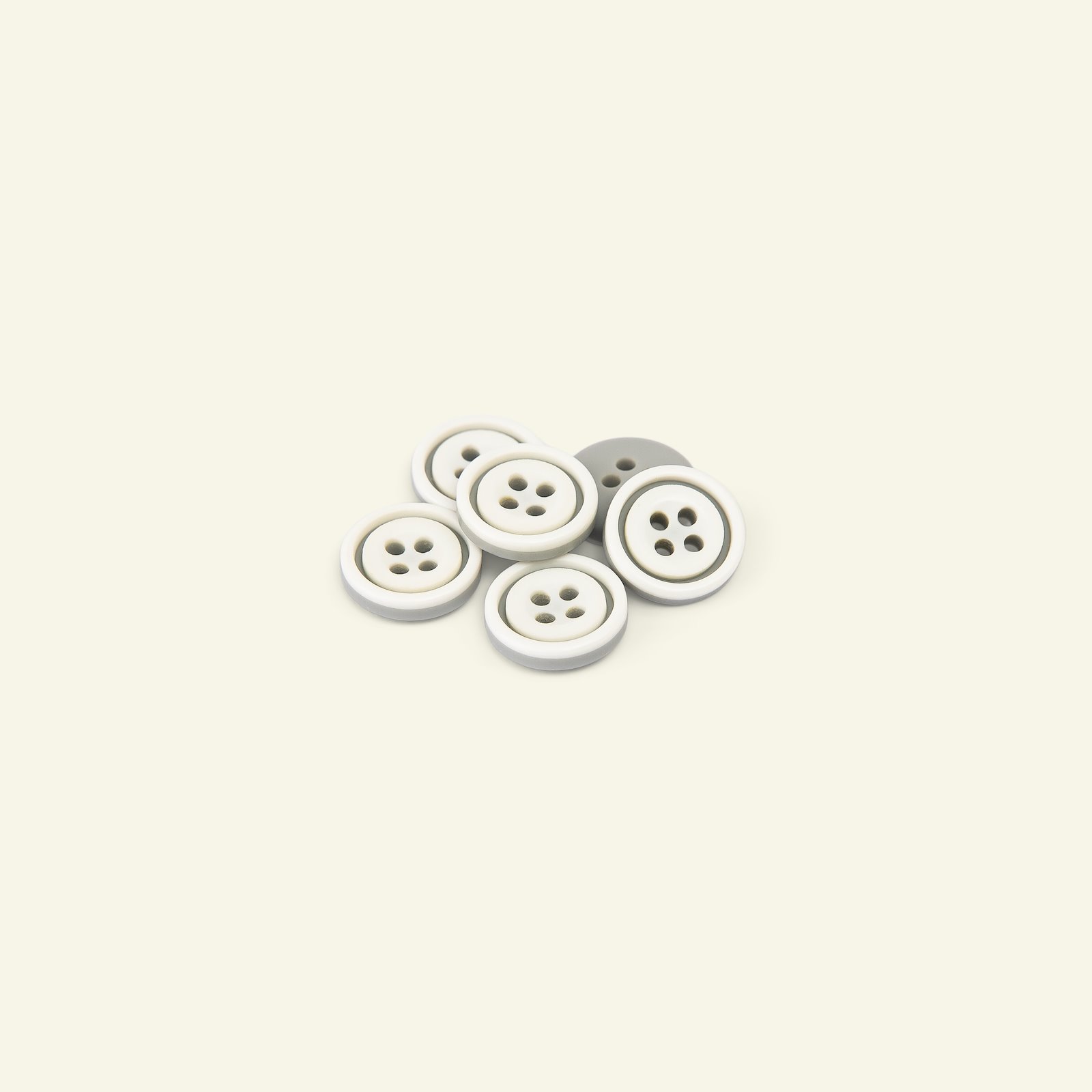 Button 4-holes w/rim 14mm white/grey 6pc 33059_pack