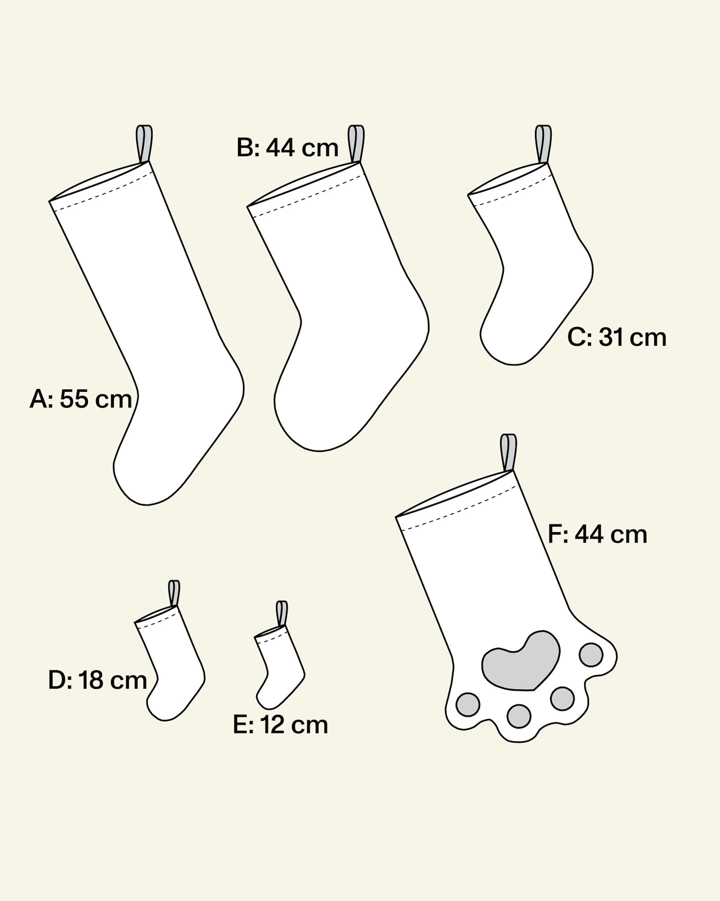 Christmas sock in 6 sizes 9036000_pack
