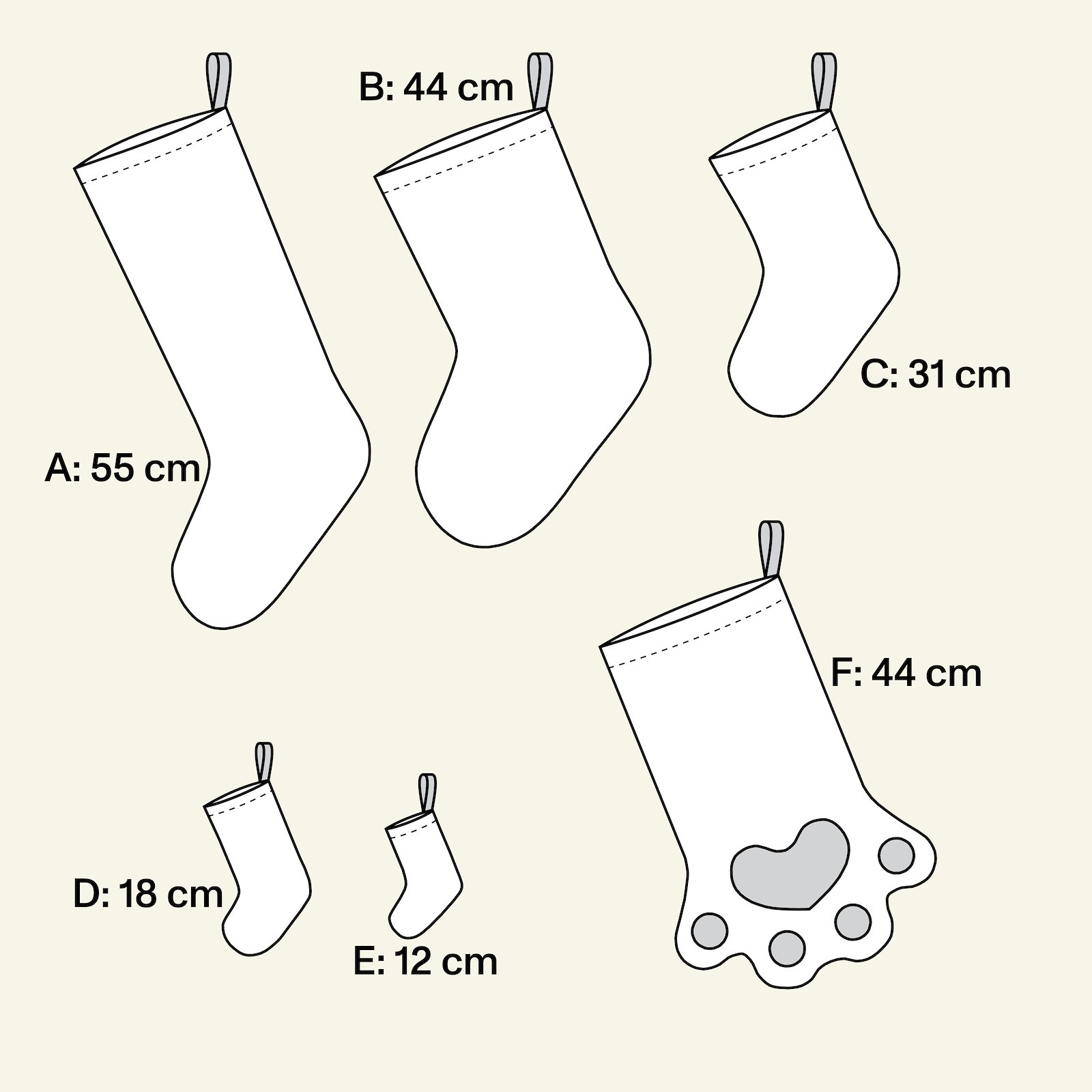 Christmas sock in 6 sizes p90360_pack