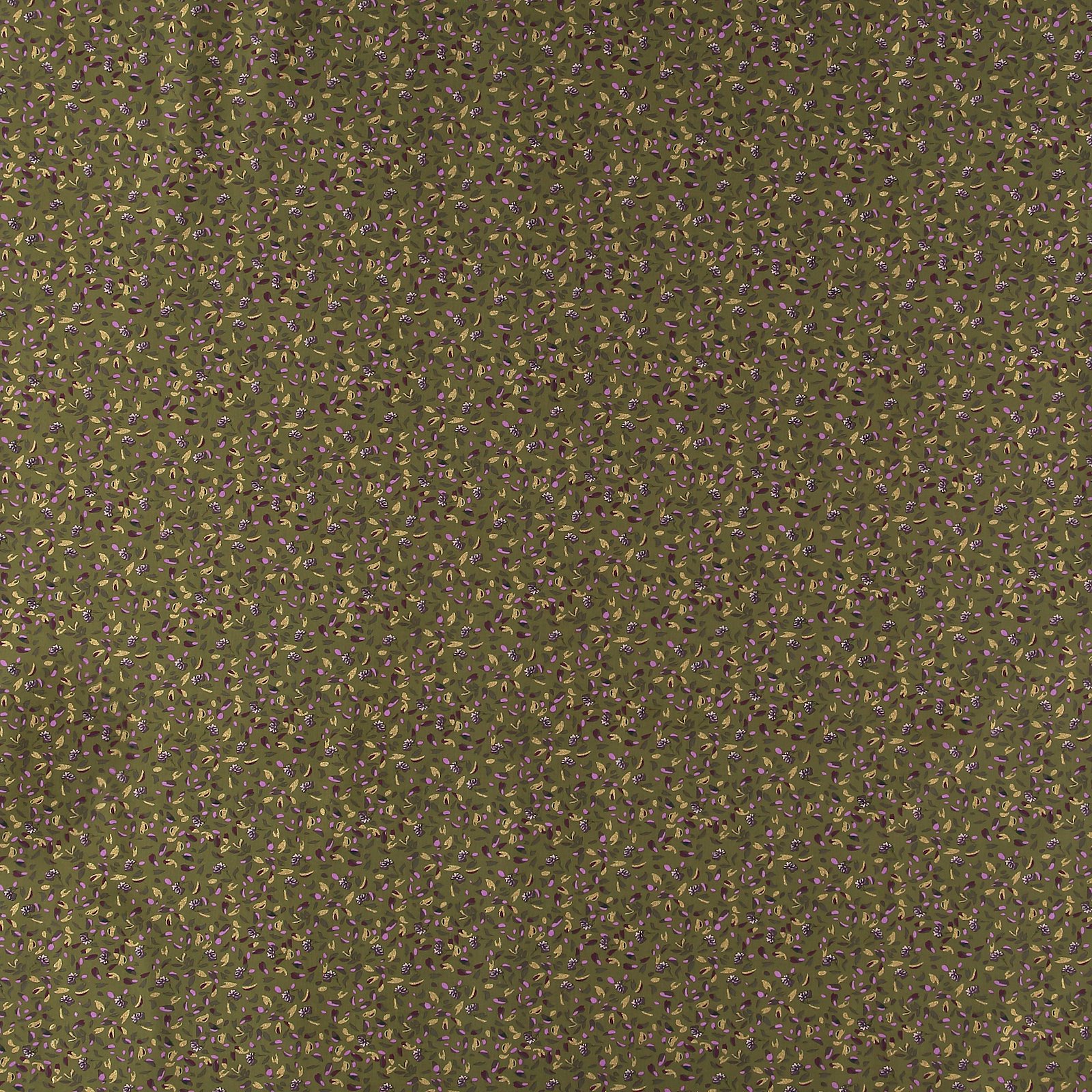 Cotton army green w flowers/ gold leaves 852350_pack_sp
