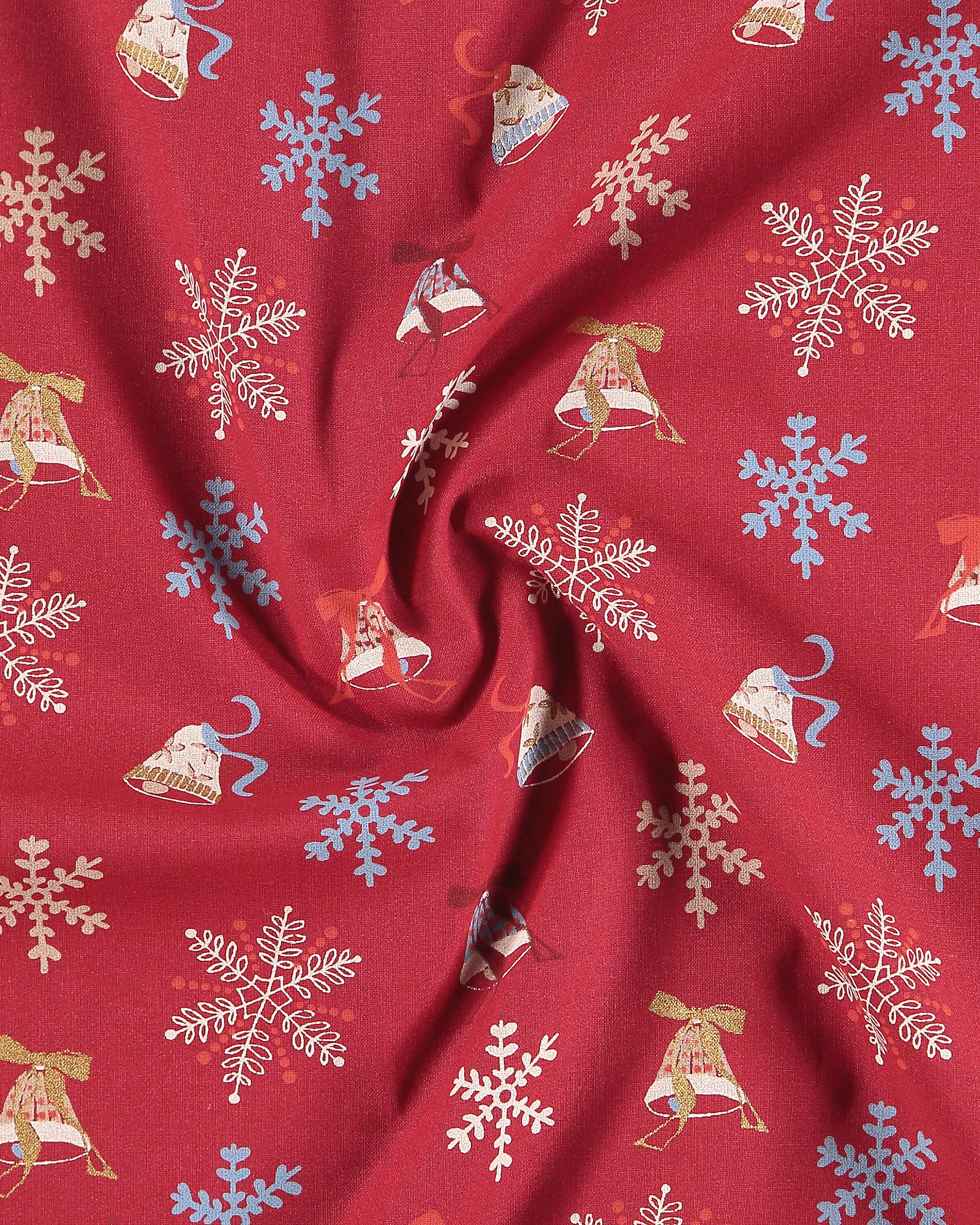 Cotton classic red w bells/snow crystals 790142_pack