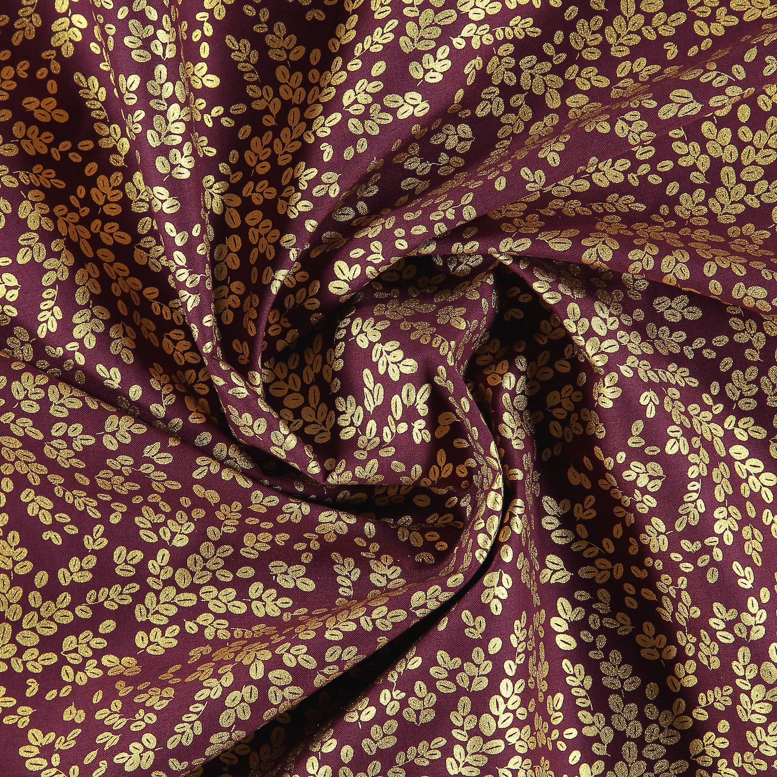 Cotton dark plum with gold leaves 852343_pack