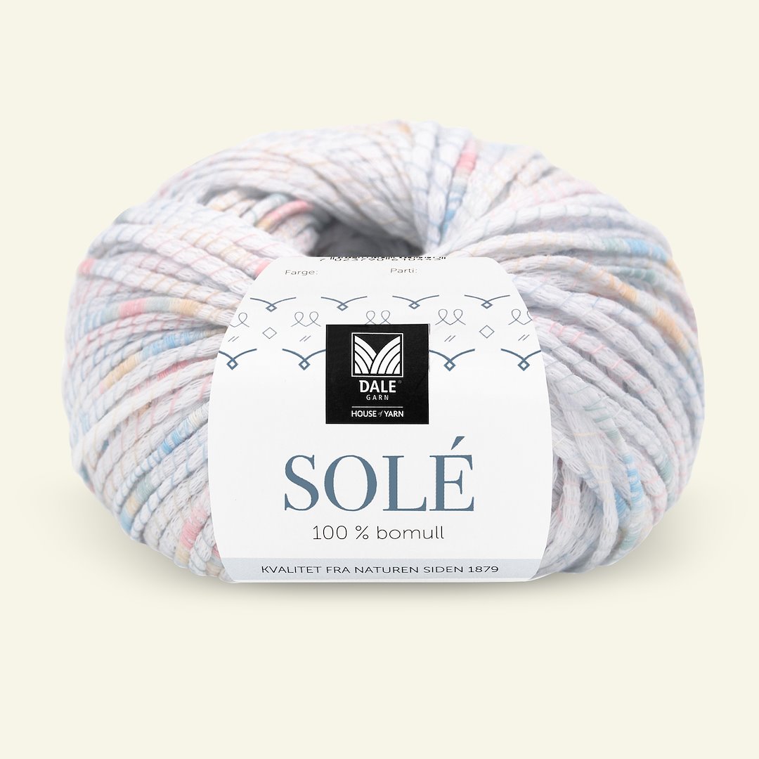 Se Dale Garn, 100% bomuldsgarn "Solé", hvid/pastel farver (0017) hos Selfmade