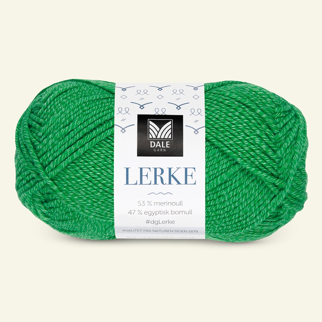 Se Dale Garn, merino bomuldsgarn "Lerke", grøn (8163) hos Selfmade