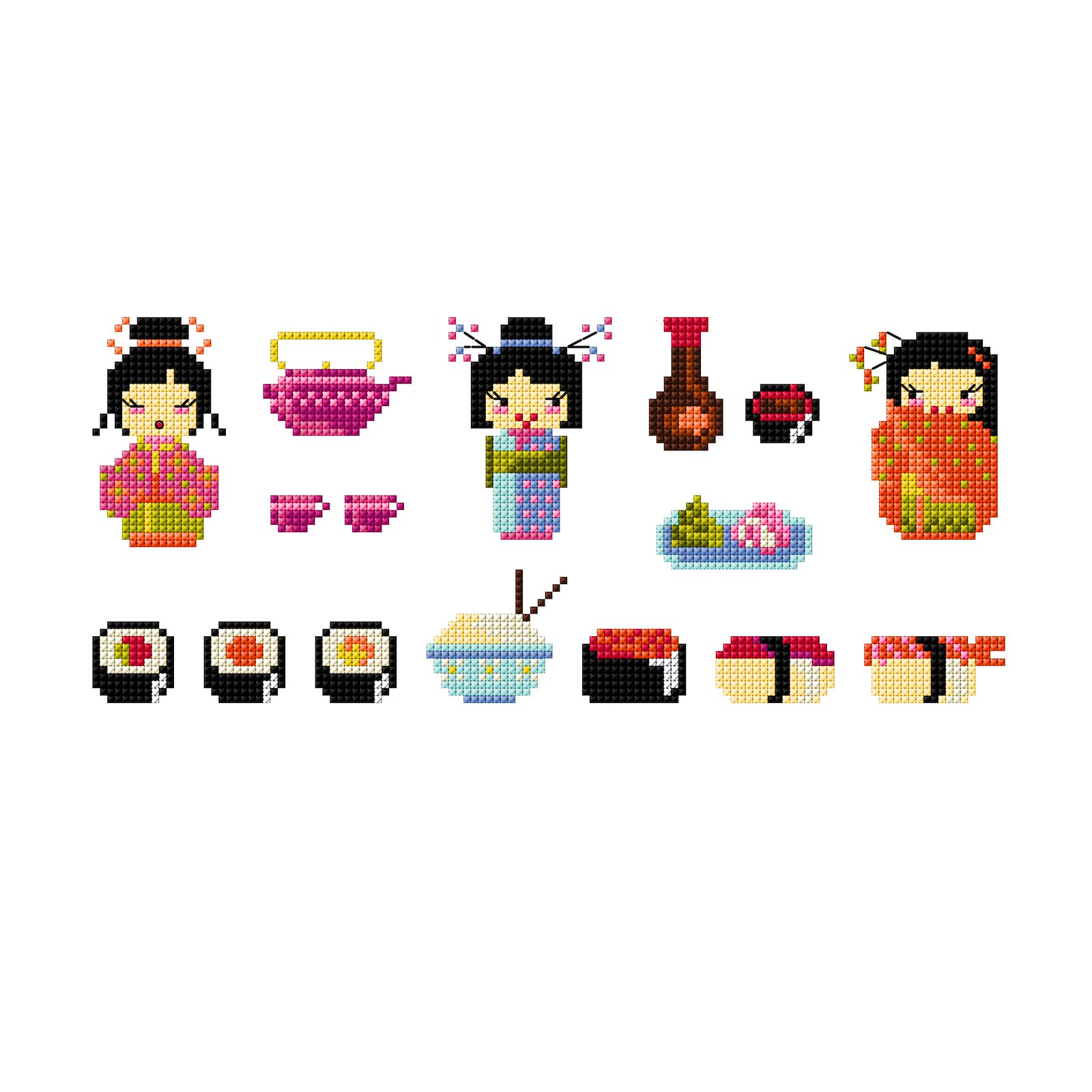 DMC Cross stitch template: Sushi girls DIY1538_image_b.jpg