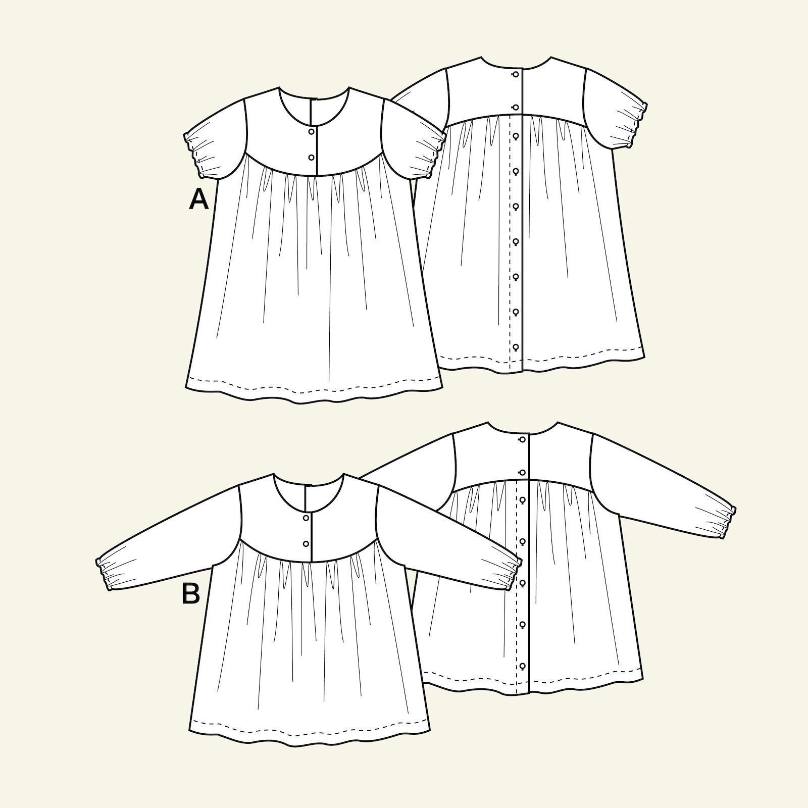 Dress/blouse w. yoke/wrinkles, 104/3y p83011_pack