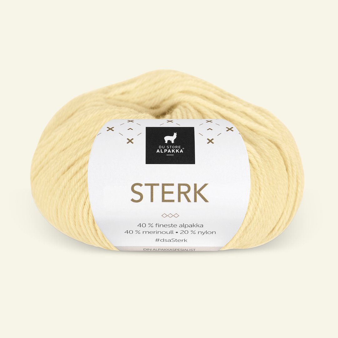 Se Du Store Alpakka, alpaca merino blandingsgarn, "Sterk", lys gu (913) hos Selfmade