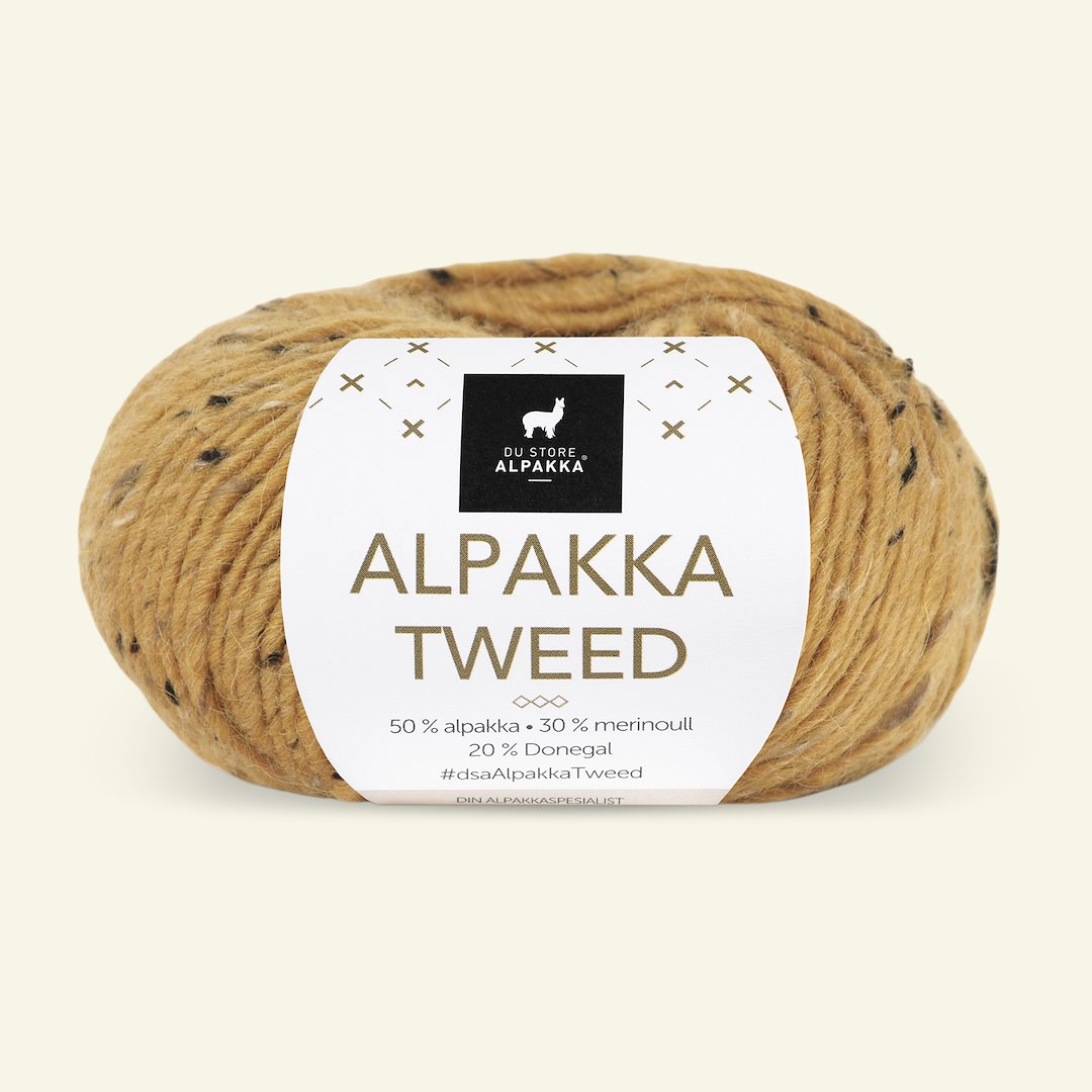 Se Du Store Alpakka, tweed uldgarn "Alpakka Tweed", varm gul (118) hos Selfmade