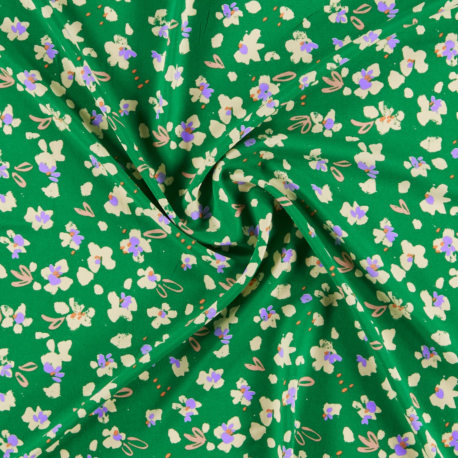 Ecovero woven viscose green with flowers 710820_pack