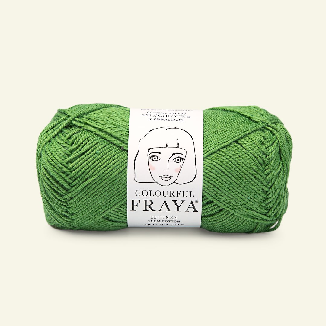 Se FRAYA, 100% bomuldsgarn, Cotton 8/4, "Colourful", græs grøn hos Selfmade