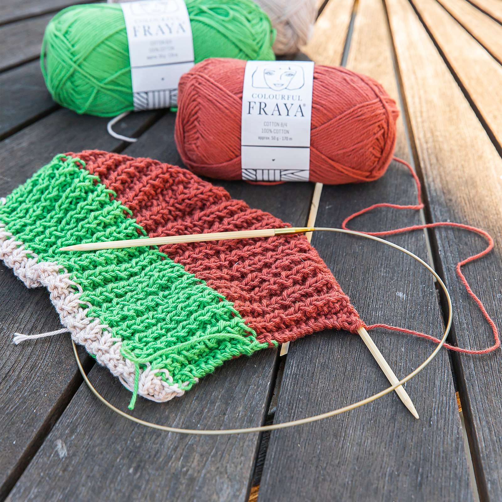 FRAYA, 100% cotton yarn "Colourful", grass green 90060076_90060072_90060061_sskit