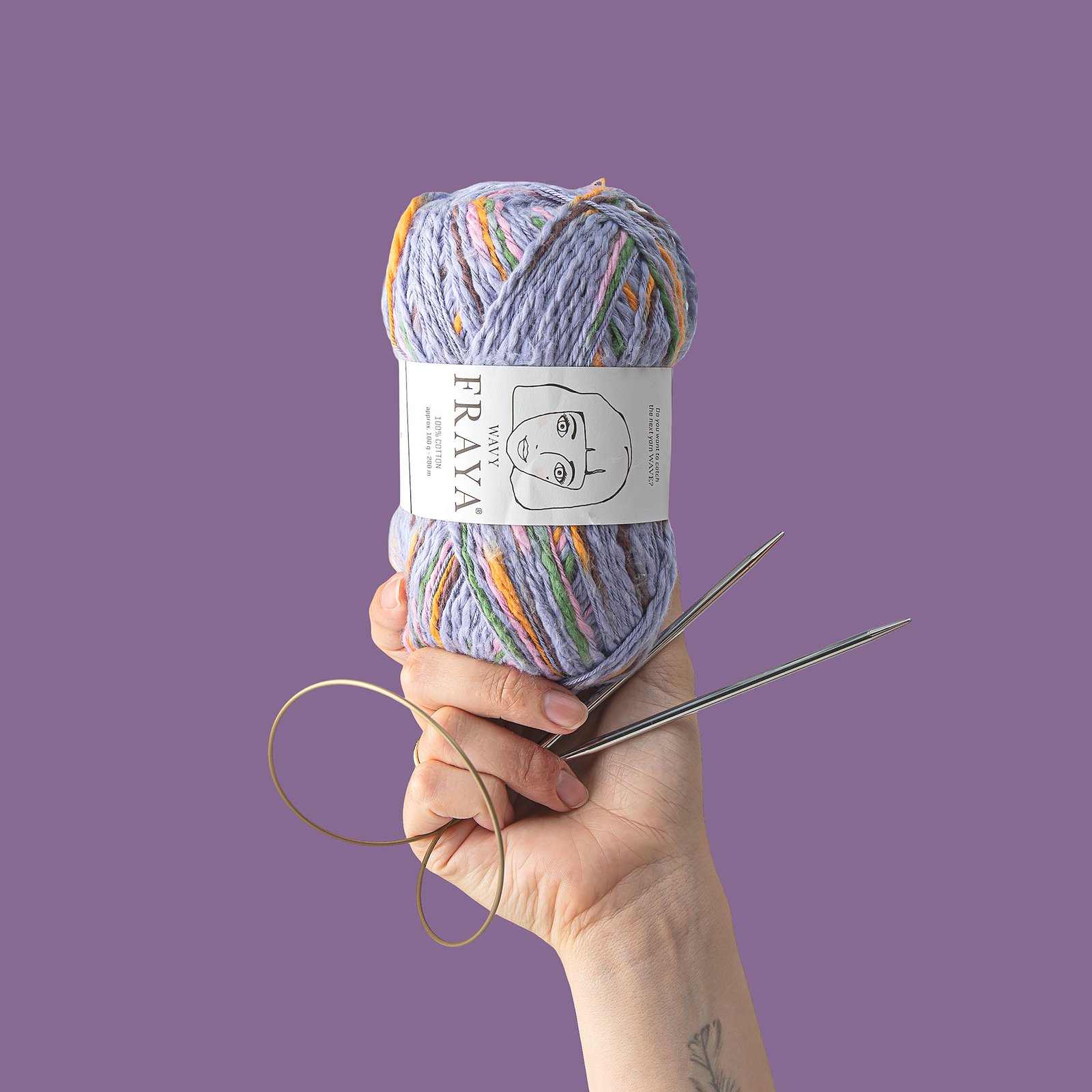 FRAYA, textured cotton yarn "Wavy", purple-orange mix 90000201_sskit_b