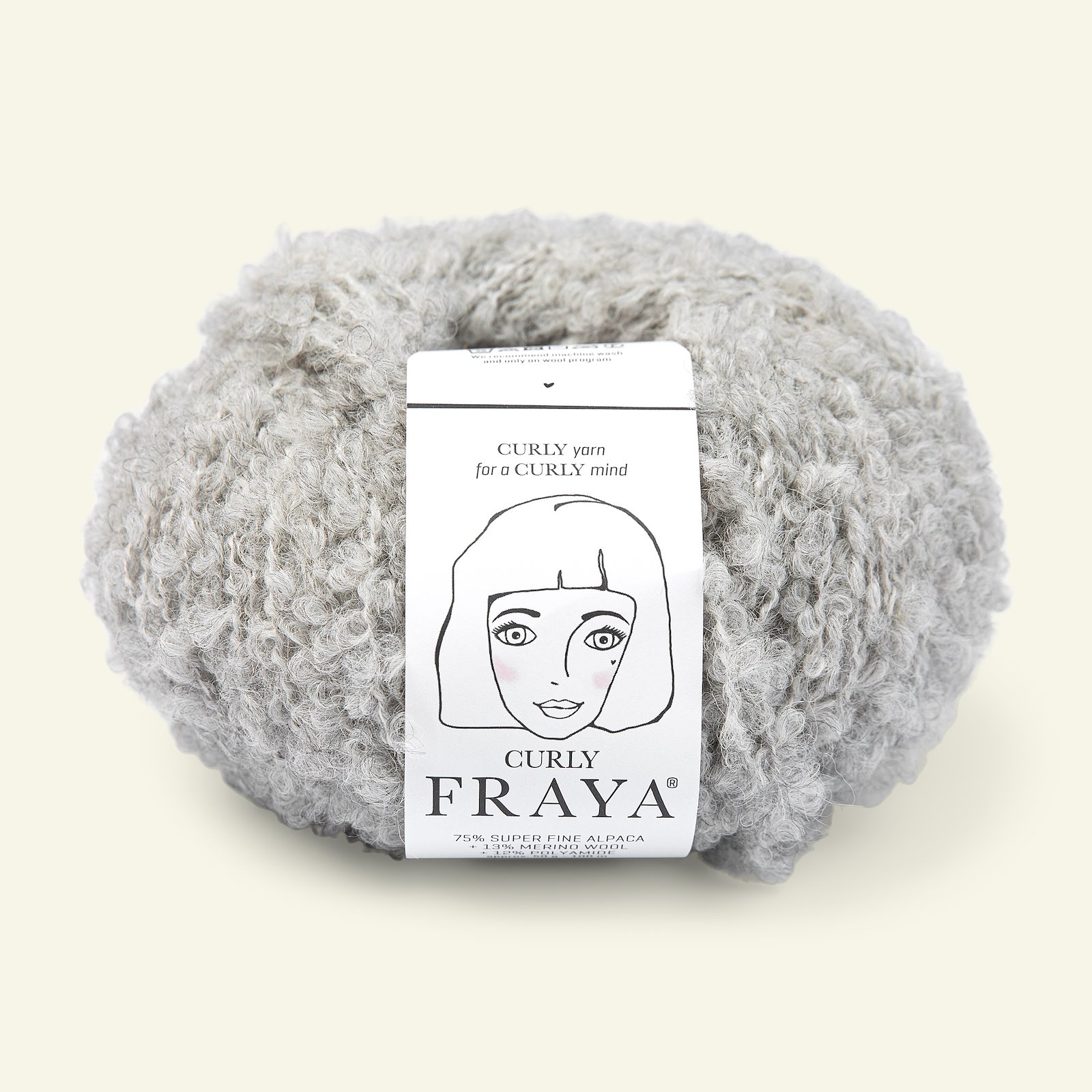 FRAYA, textured wool yarn "Curly", light grey melange 90000164_pack