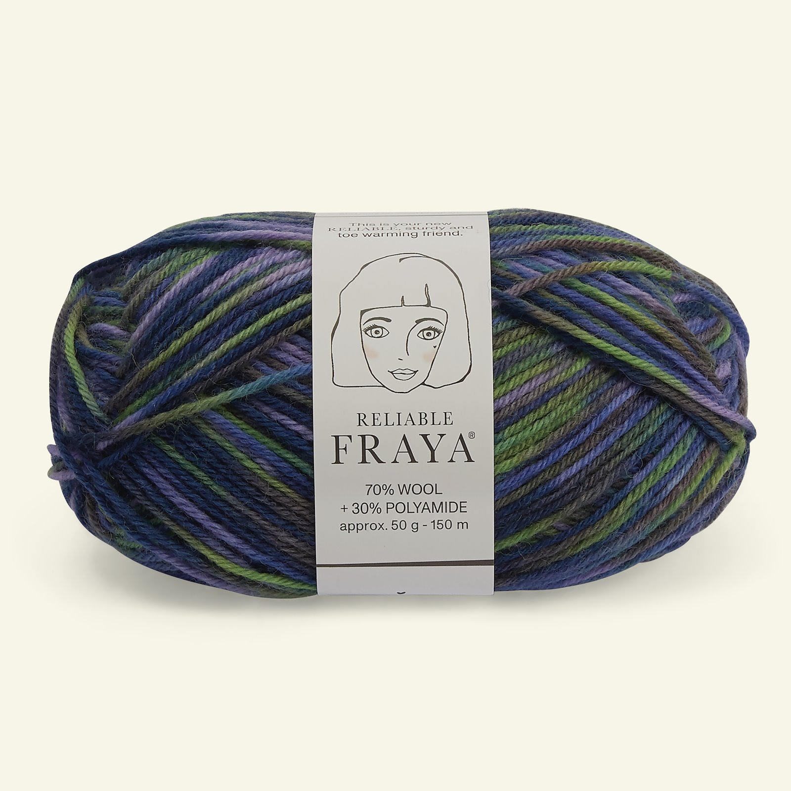 FRAYA, wool yarn "Reliable", green/purplw mix col. 90001202_pack