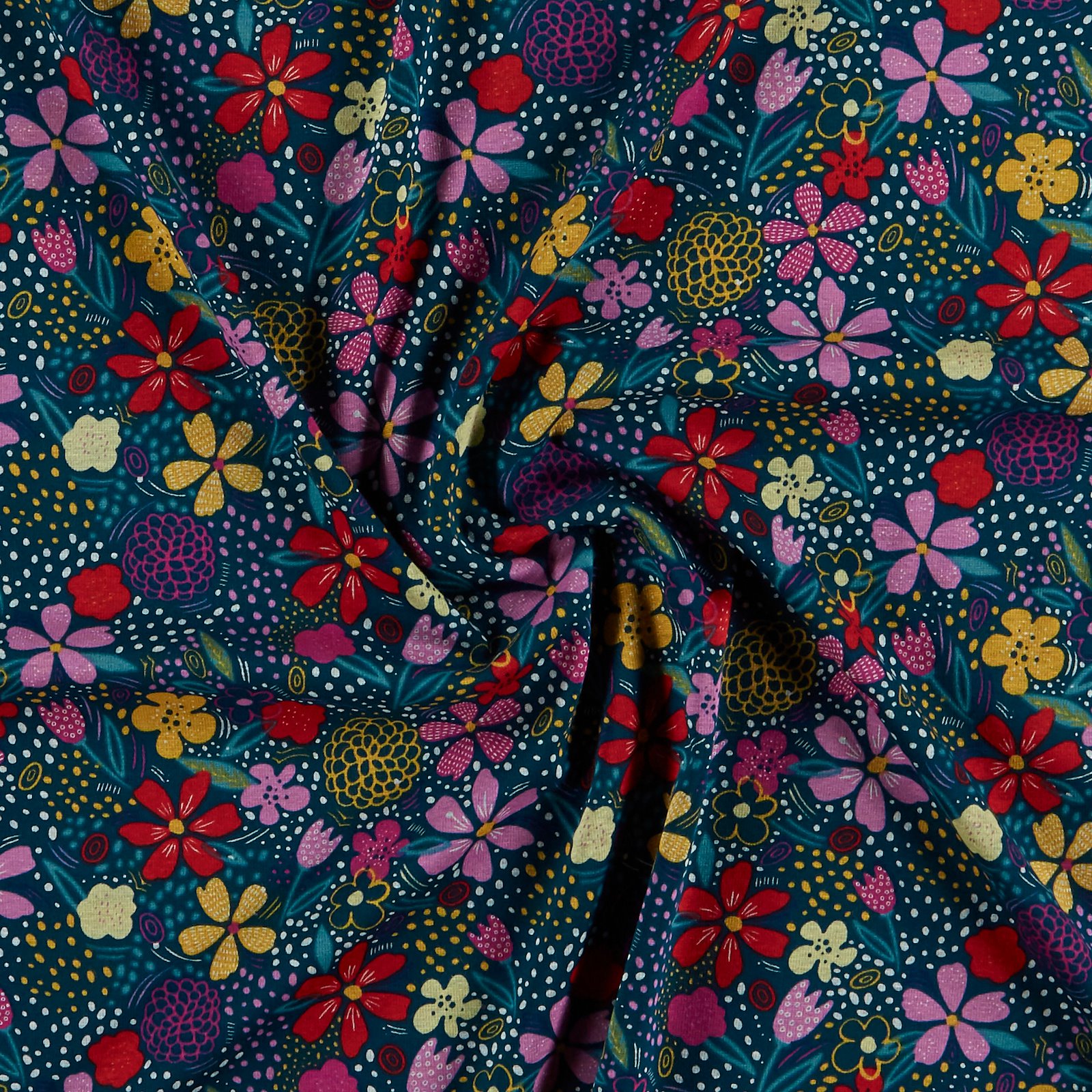 French terry fleece blue with flowers 211982_pack