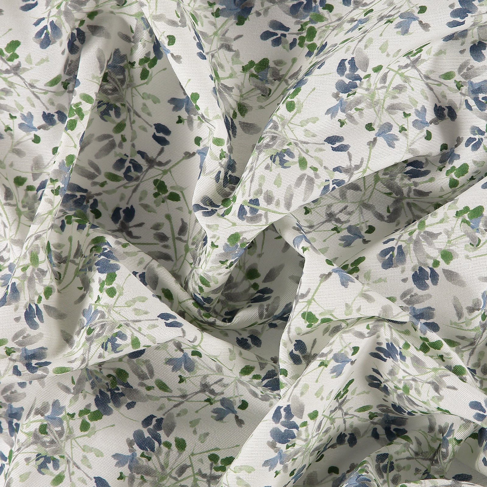 Gewebe, Weiß mit blau/grau/grünen Blumen 750370_pack