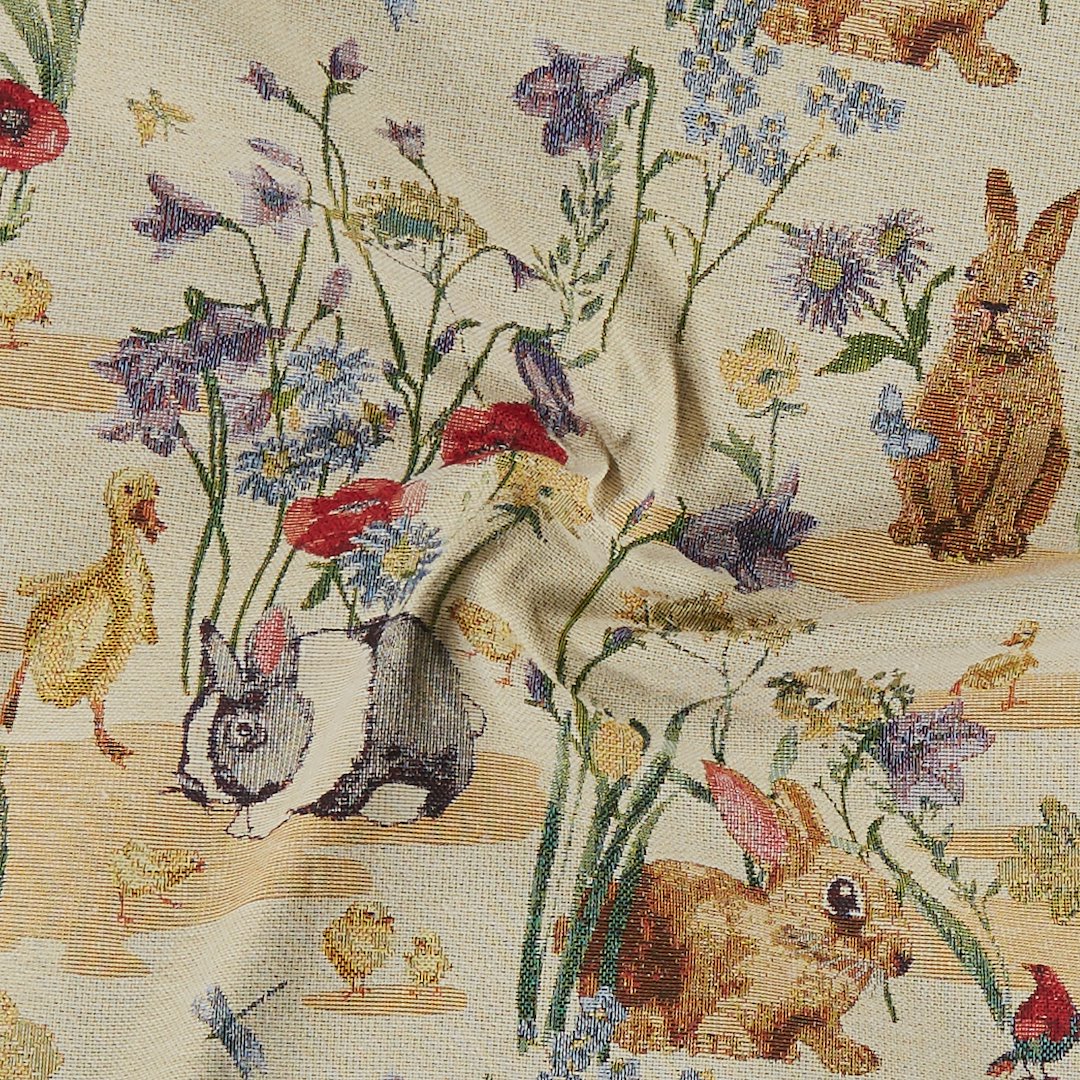 Billede af Gobelin gul med kaniner og ænder