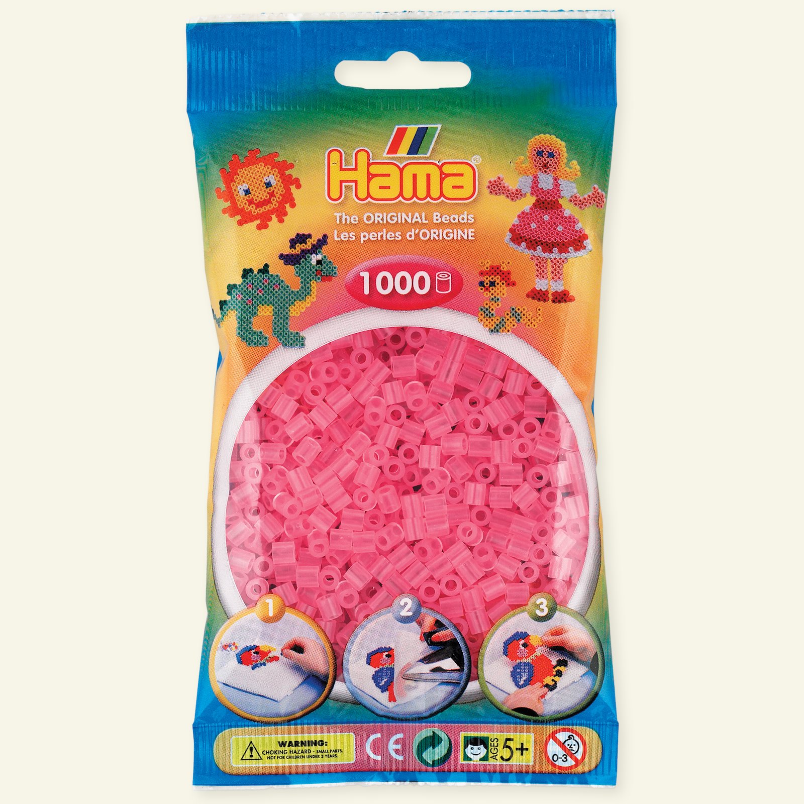 HAMA midi fuse beads 1000pcs transp pink 28347_pack