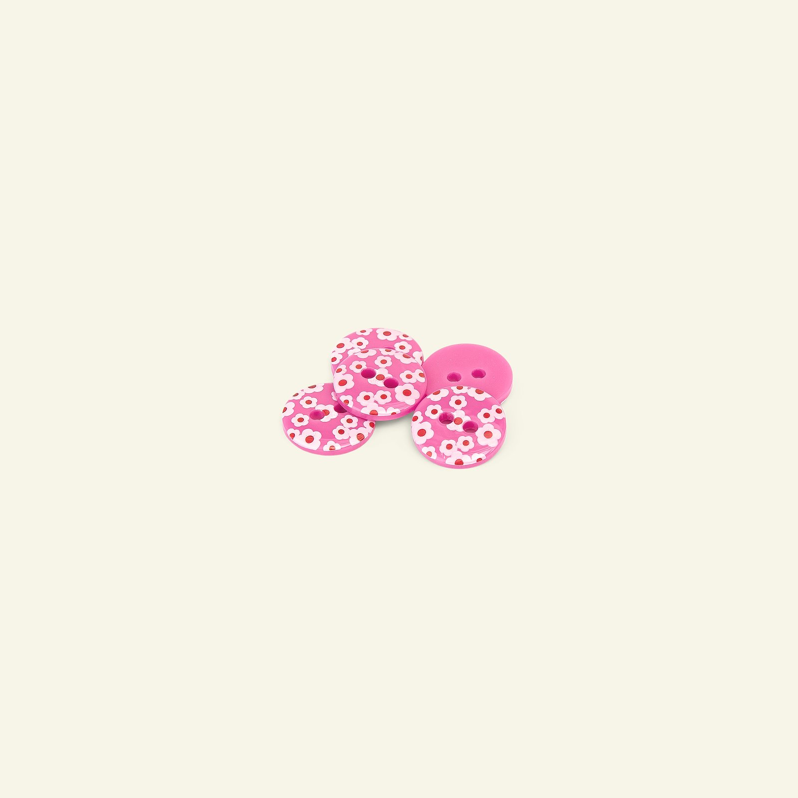 Knap 2-huls blomsterprint 13mm pink 5stk 33370_pack