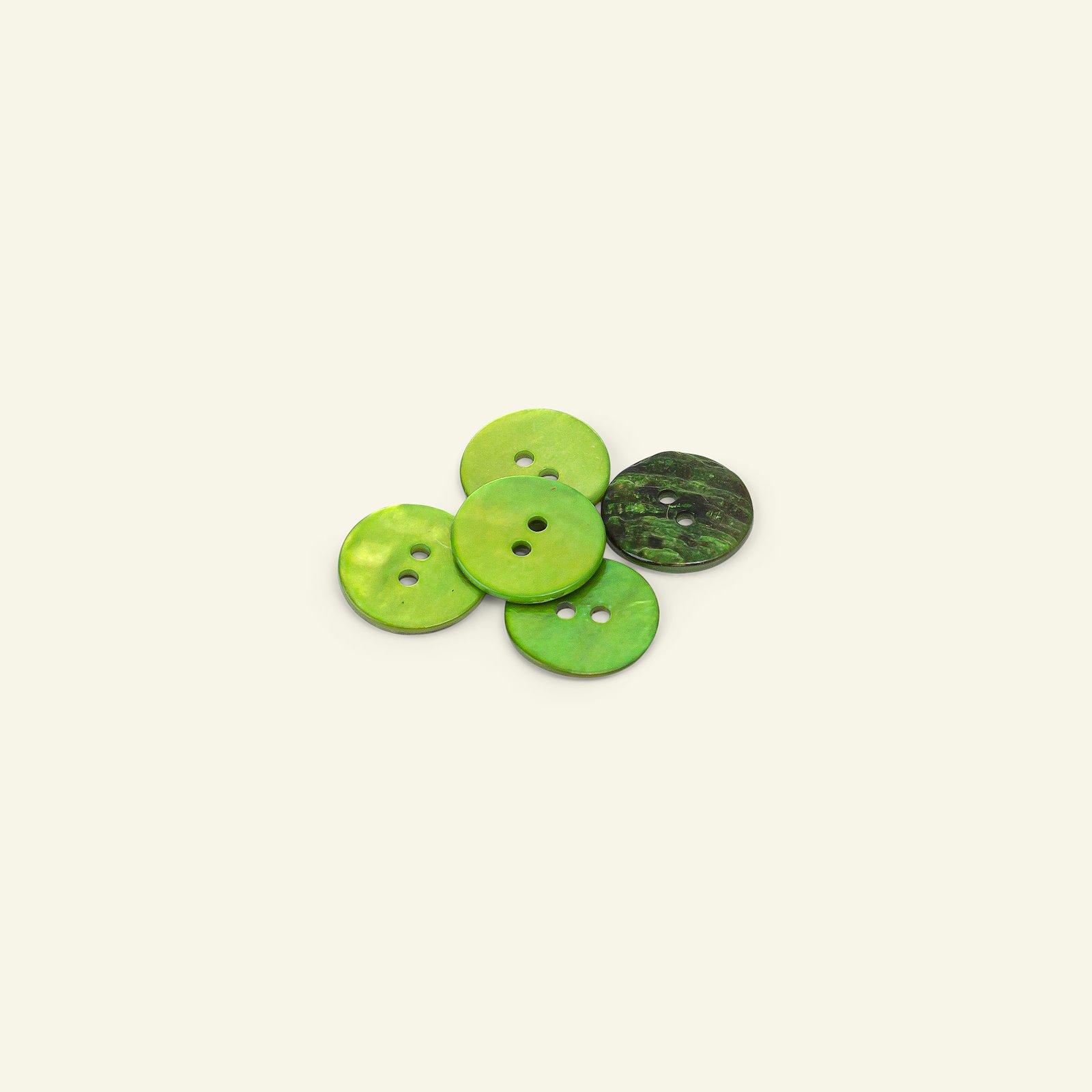 Knap 2-huls perlemor 15mm lime grøn 5stk 33250_pack